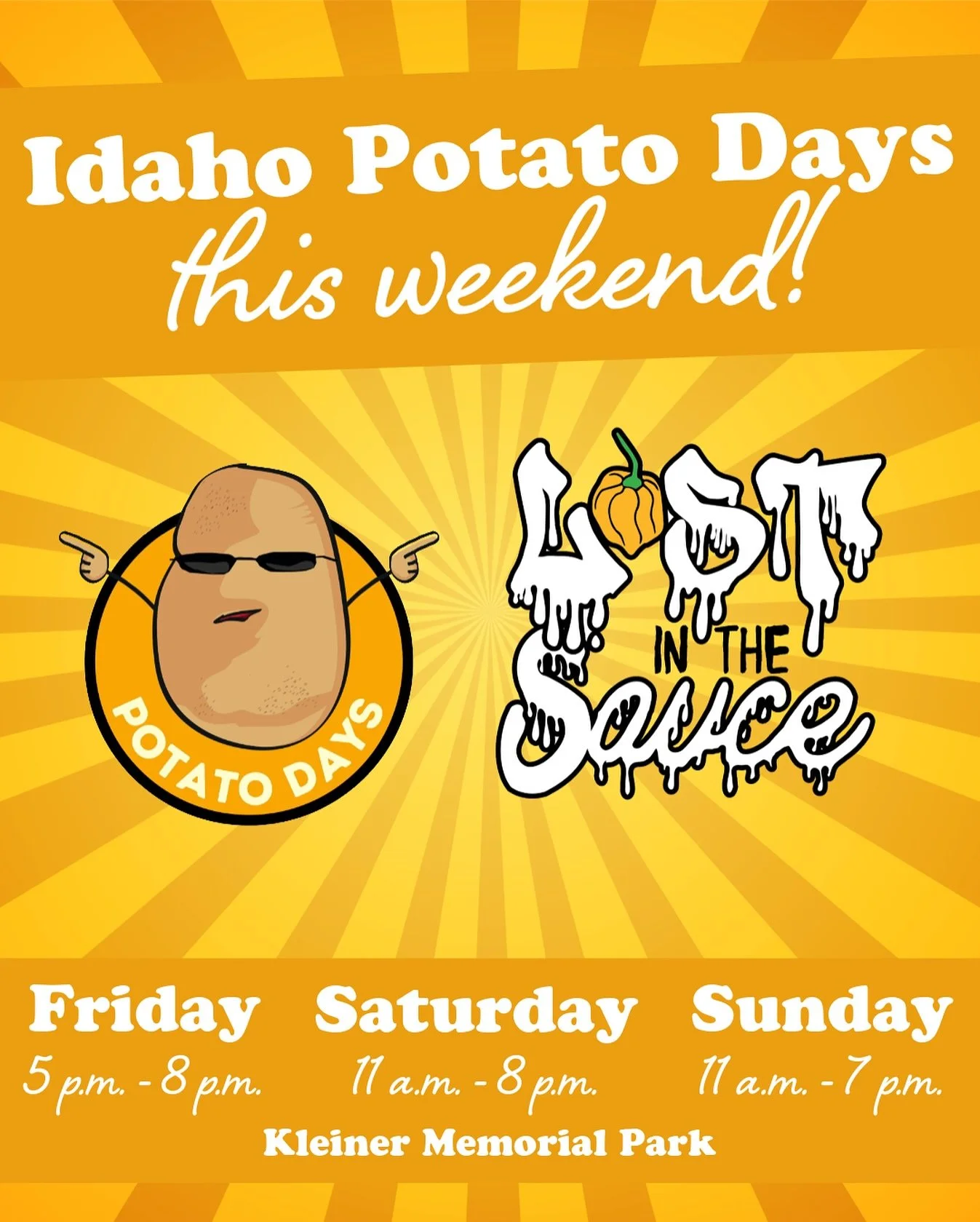 Fun starts on Friday!! We can&rsquo;t wait to see you all weekend long at Kleiner Park 🥔🔥🌶️