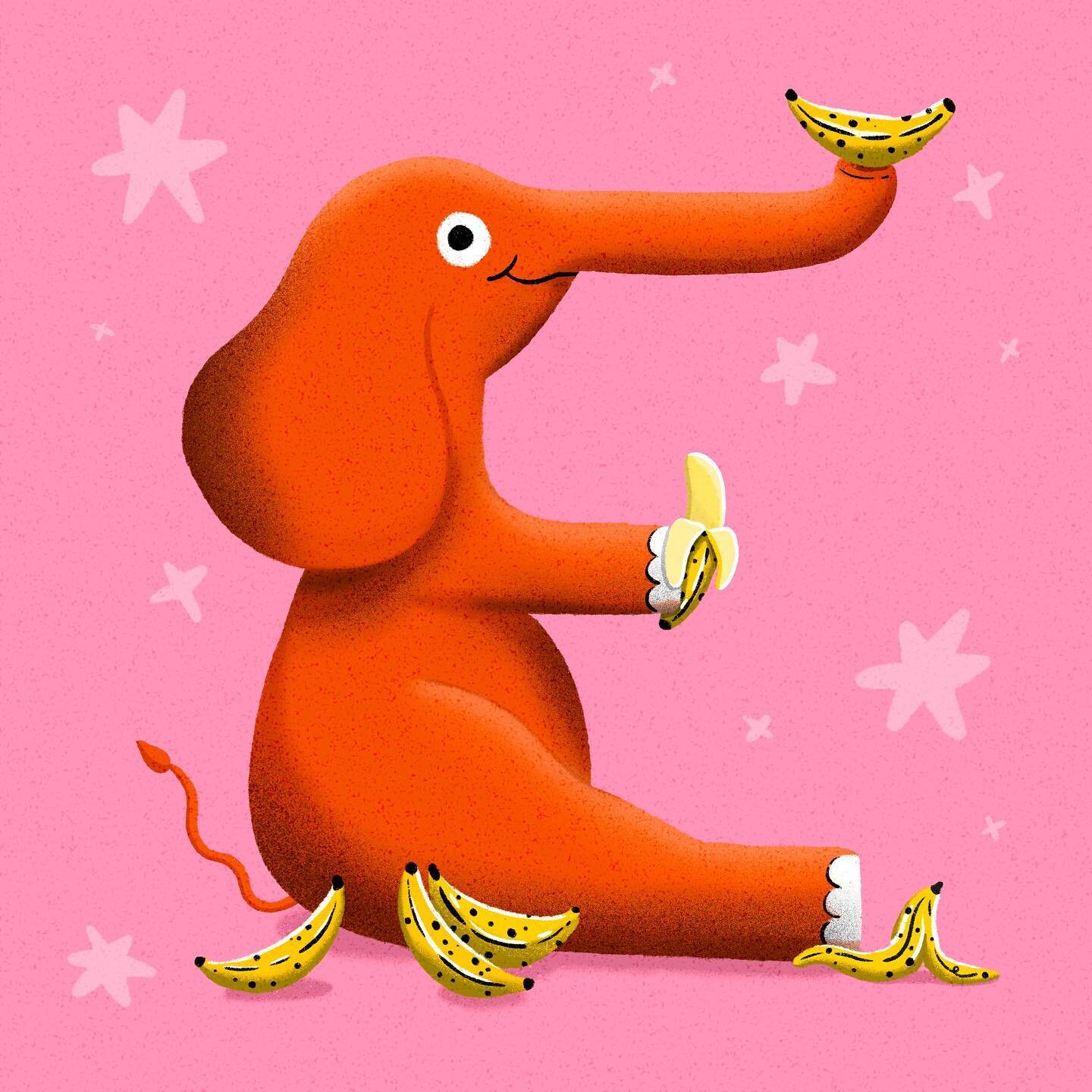 E is for this Elephant, excellently eating exotic fruit 🐘🍌😝 #fruity #tonguetwister @36daysoftype 
.
Swipe for detail, process and initial sketch 👉🏻
.
Brushes used: dry ink, noise
.
#36daysoftype #elephantsofinstagram #artistsofinstagram #handdra