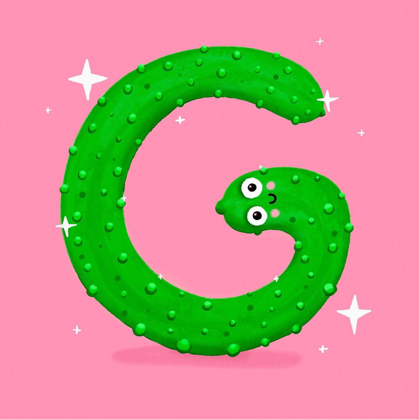 Back to it after a short break. 
.
G is for grinning gherkin 🥒or grumpy gal 😾- depending on your fave! Drop an emoji below to let me know the one that floats your boat 😬🙏🏻 @36daysoftype @procreate 
.
#36daysoftype #characterdesign #handdrawntype