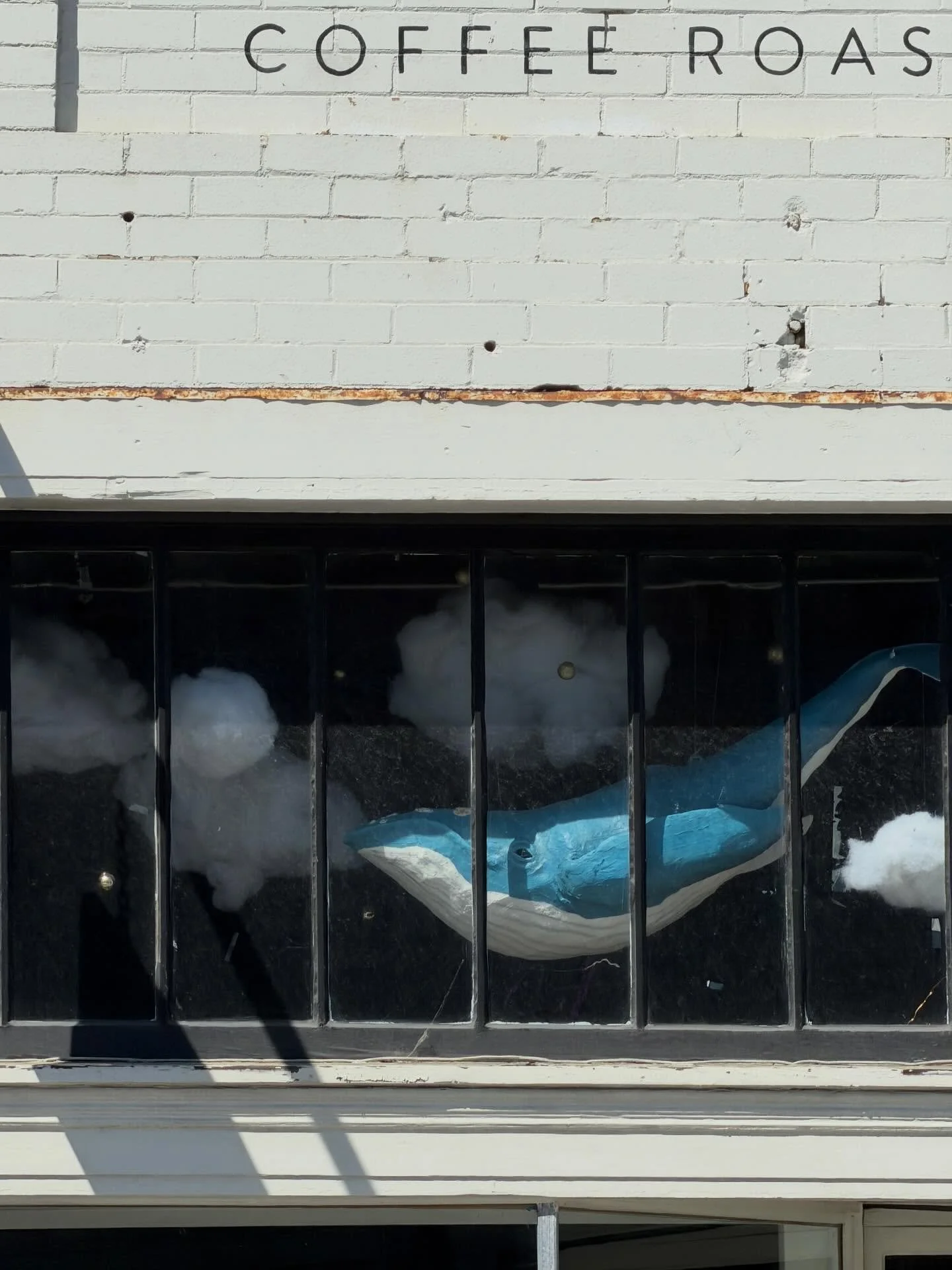 I love this whale window art at @captainstoker in Pacific Grove 💙Created by super talented @bobojeet_ #pacificgrove #monterey