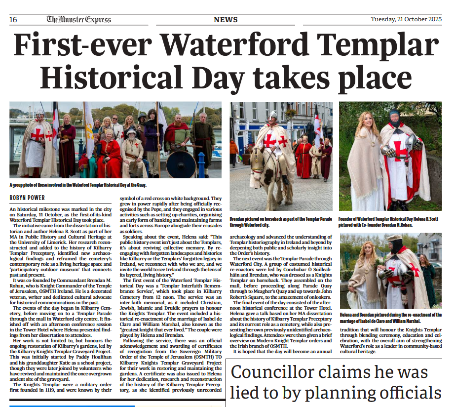 The Munster Express coverage of the first-ever Waterford Templar Historical Day