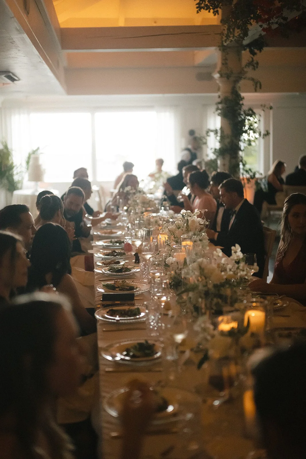 head table in evening light with candles