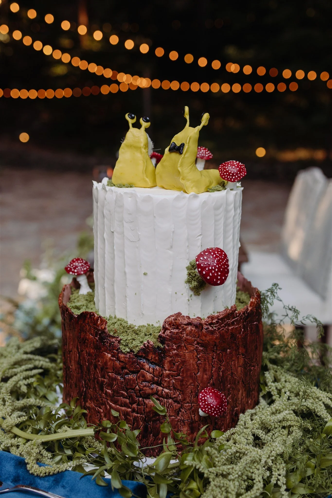 wedding cake with banana slugs molded 