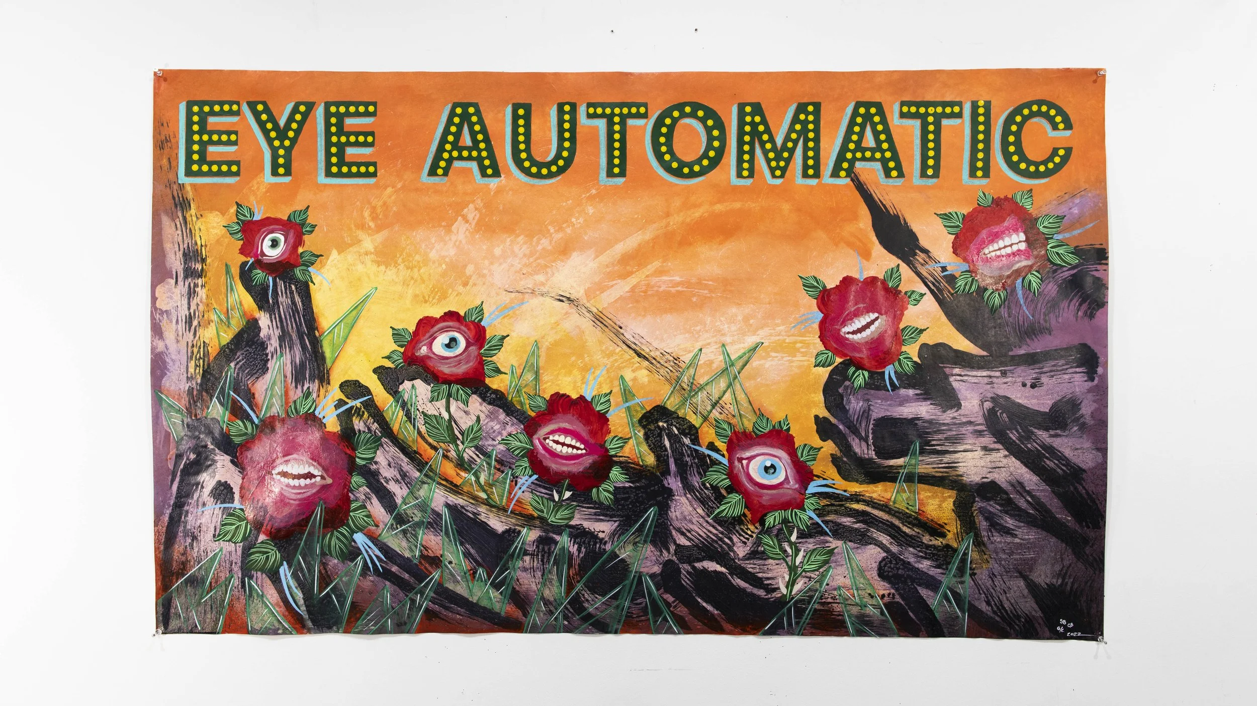 EYE AUTOMATIC, 2022 36” X 60” MIXED MEDIA ON TYVEK