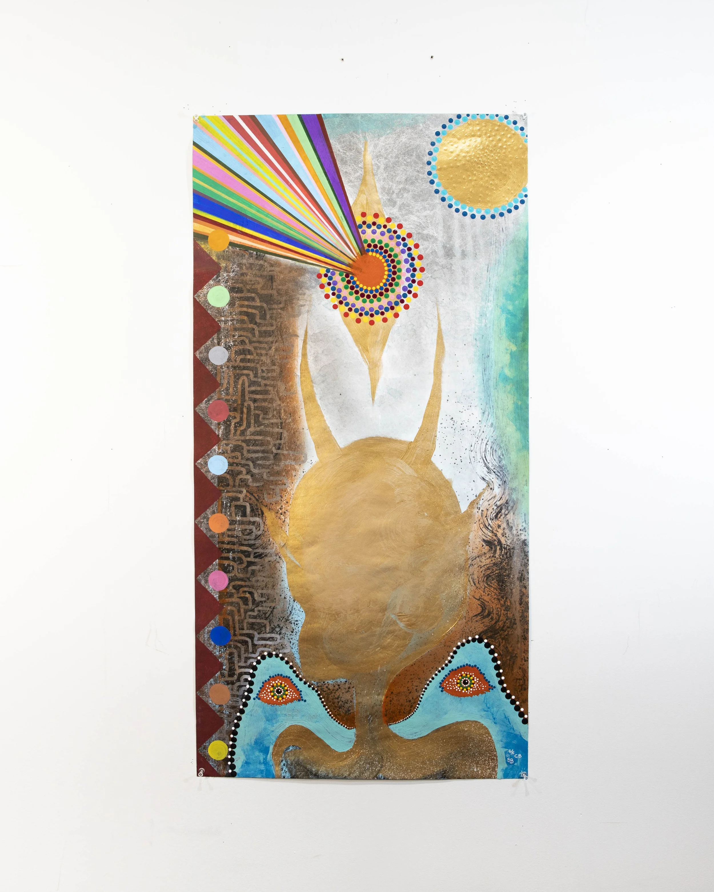 FLIGHT FROM THE CITY, 2022 40” X 20” MIXED MEDIA ON TYVEK
