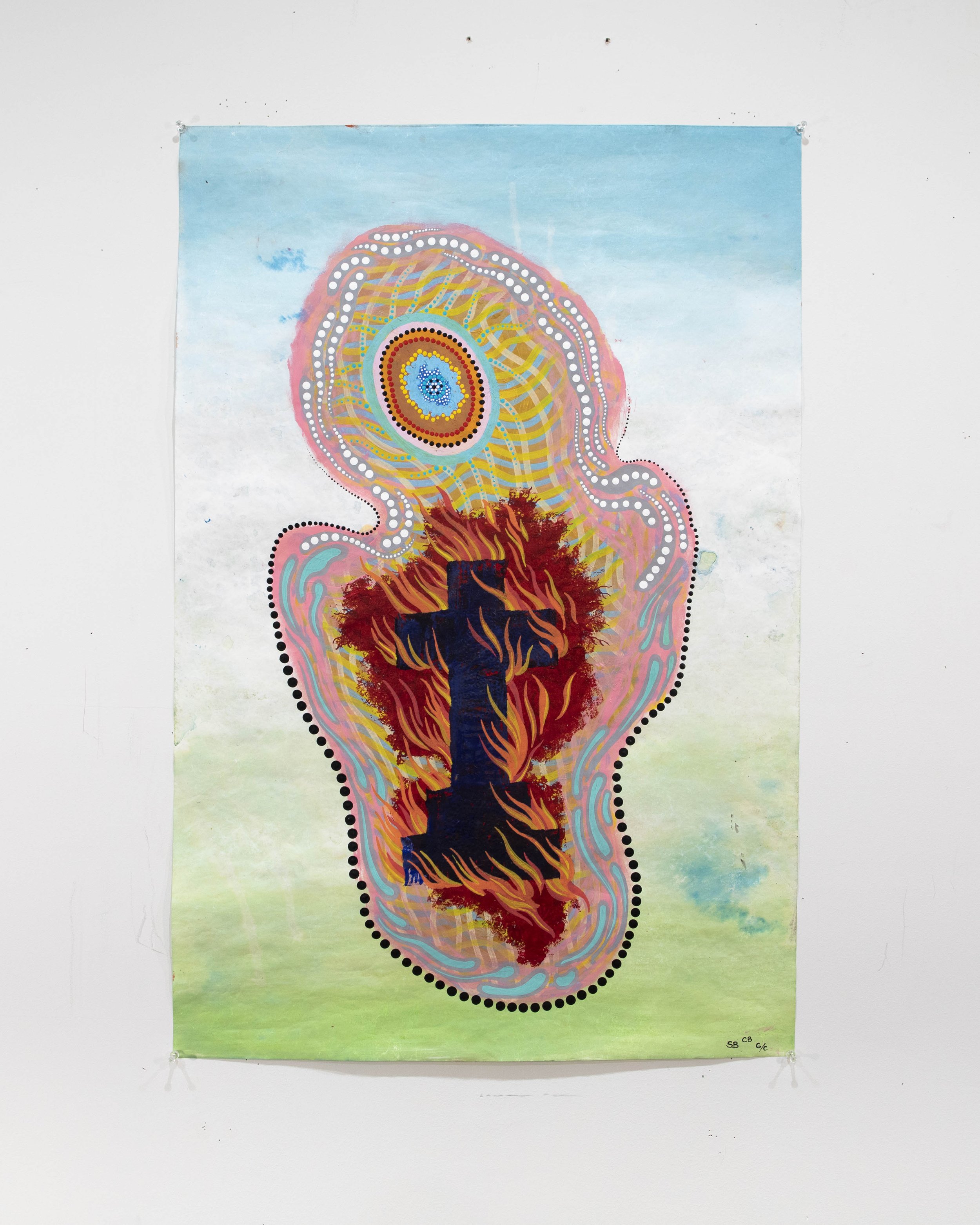 TOPLADY, 2022 36” X 24” MIXED MEDIA ON TYVEK