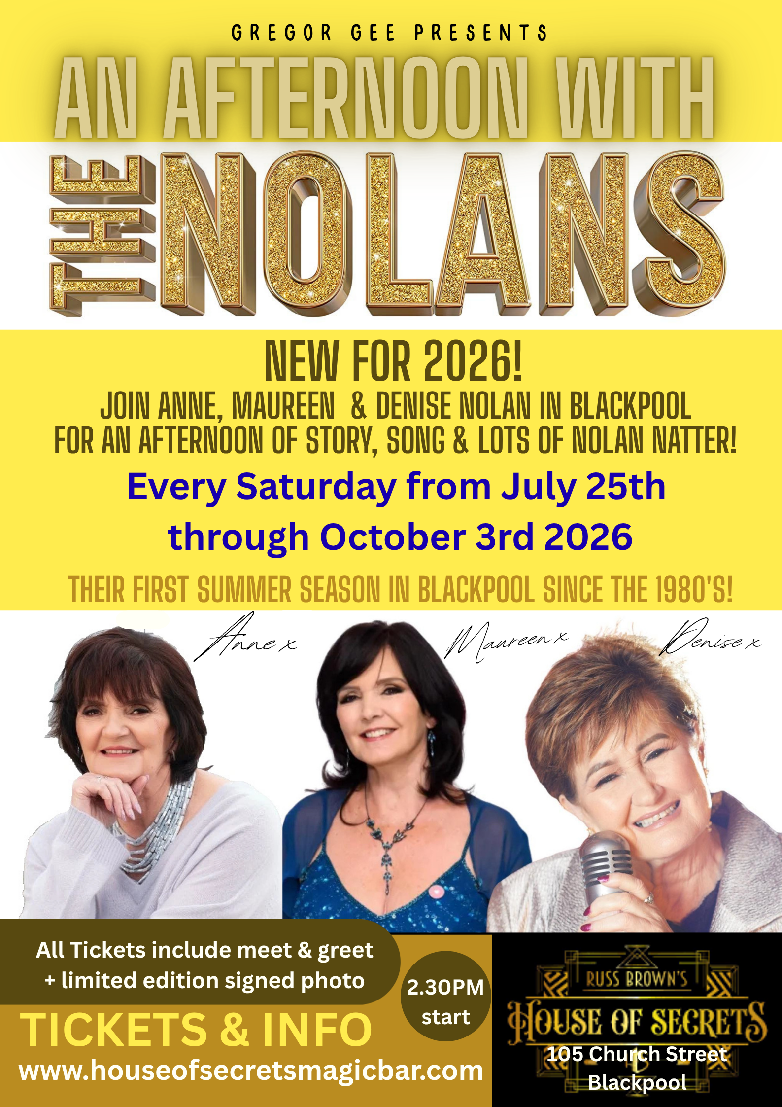 An Afternoon with the Nolans, 2:30pm, 15th Aug 2026.