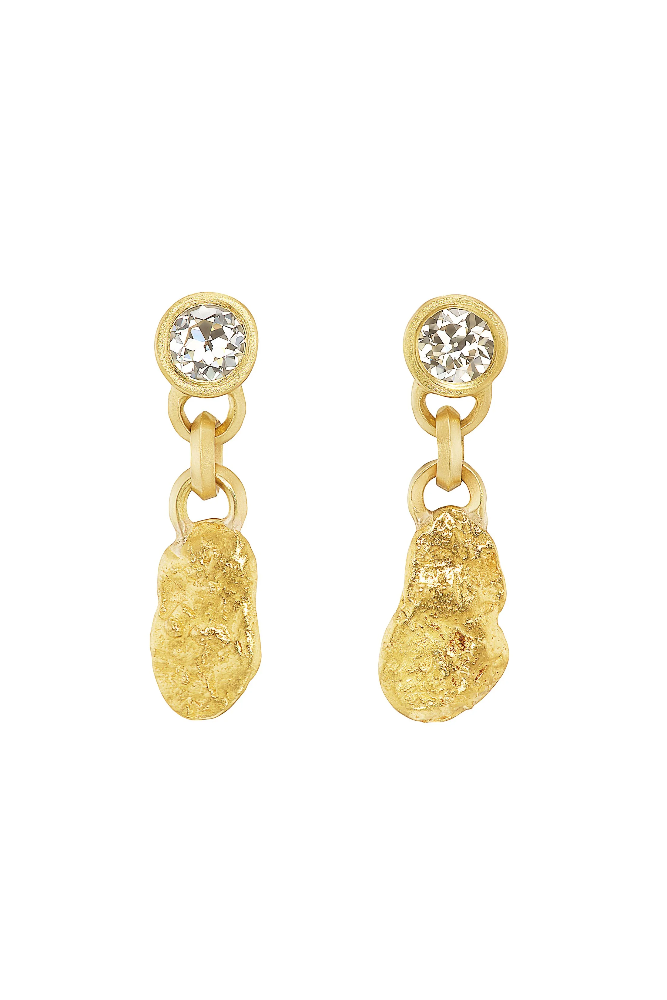 Diamond and Gold Nugget Drop Earrings