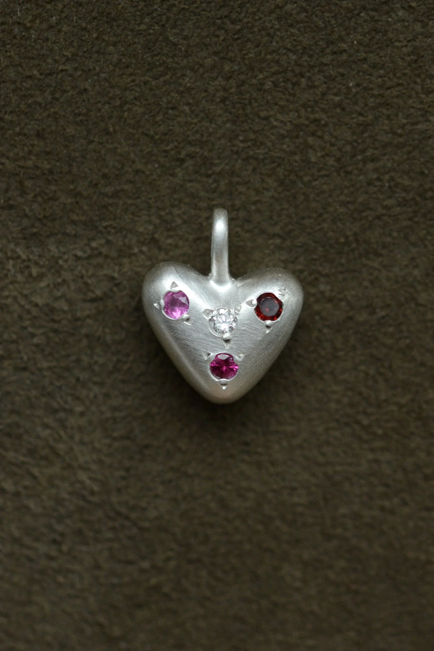 Diamond, Sapphire, Ruby, and Garnet Diminutive American Folk Heart Pendant