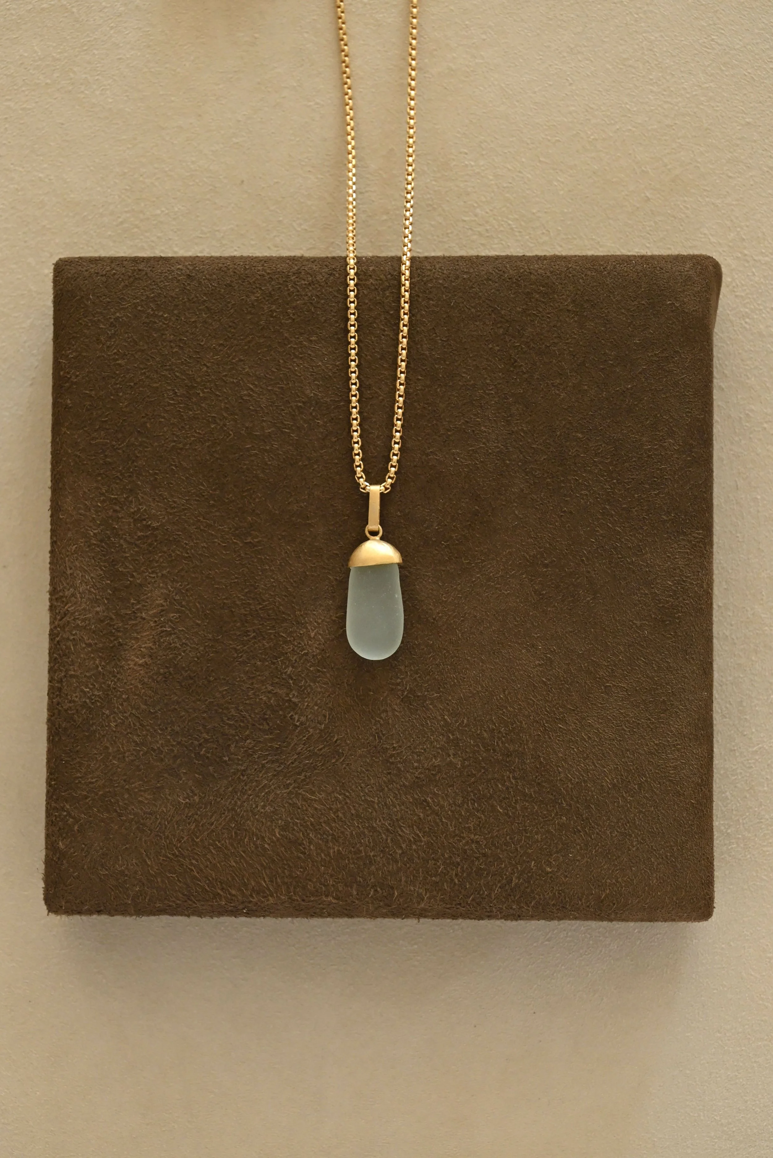 Light Blue Sea Glass and Gold Pendant | Nathalie Mathoulin