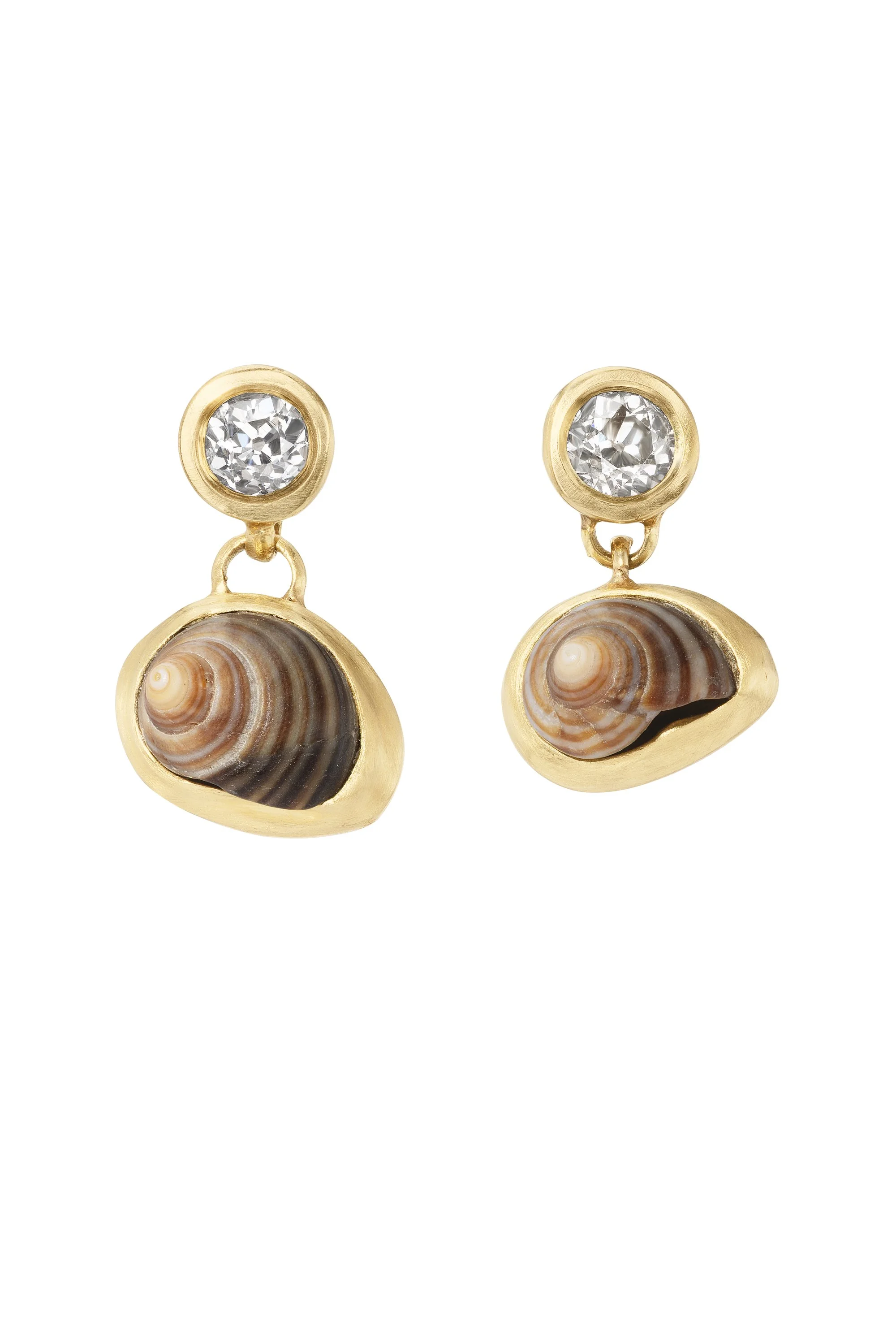 Gold, Diamond, and Shell Drop Earrings