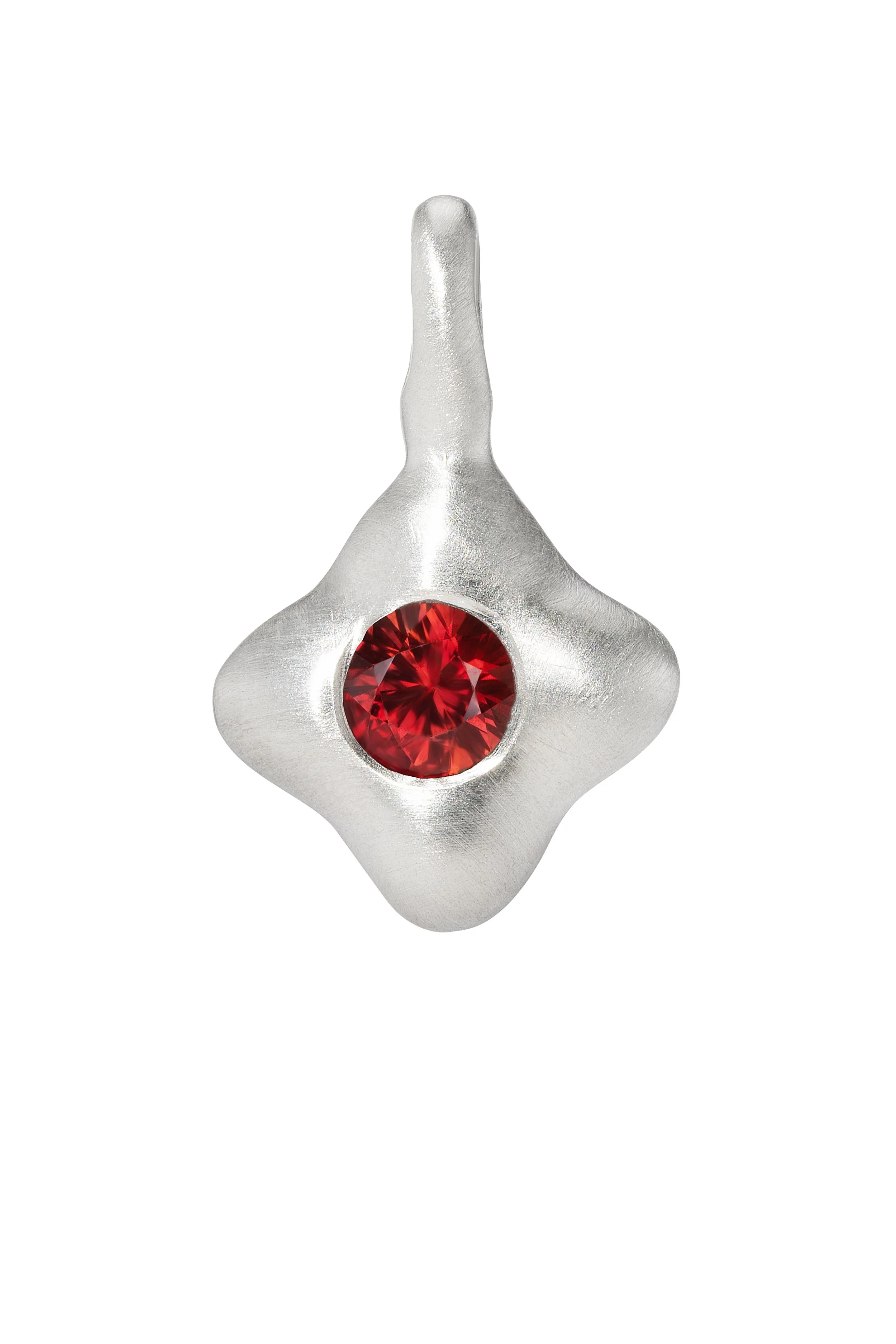 Red Sapphire and Silver Owen Solitaire Pendant