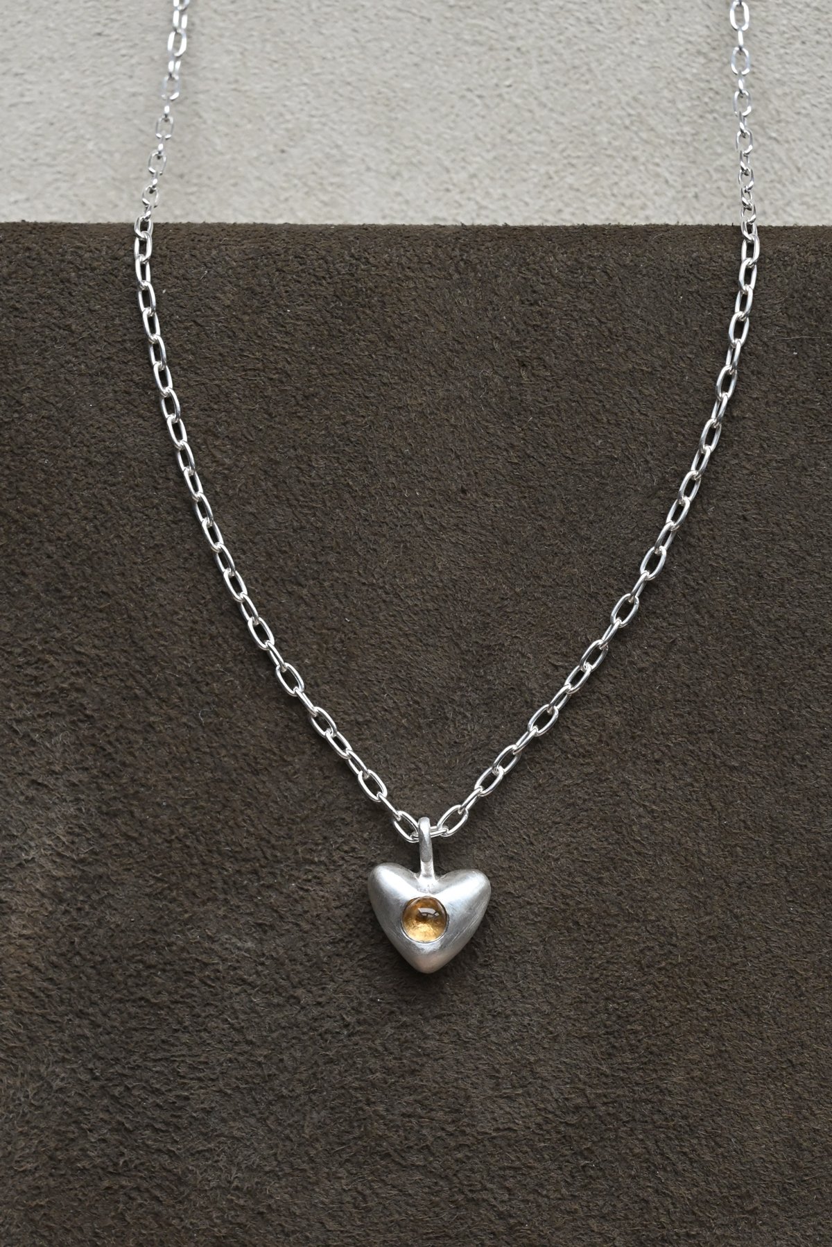 Diminutive American Folk Heart Pendant with Citrine