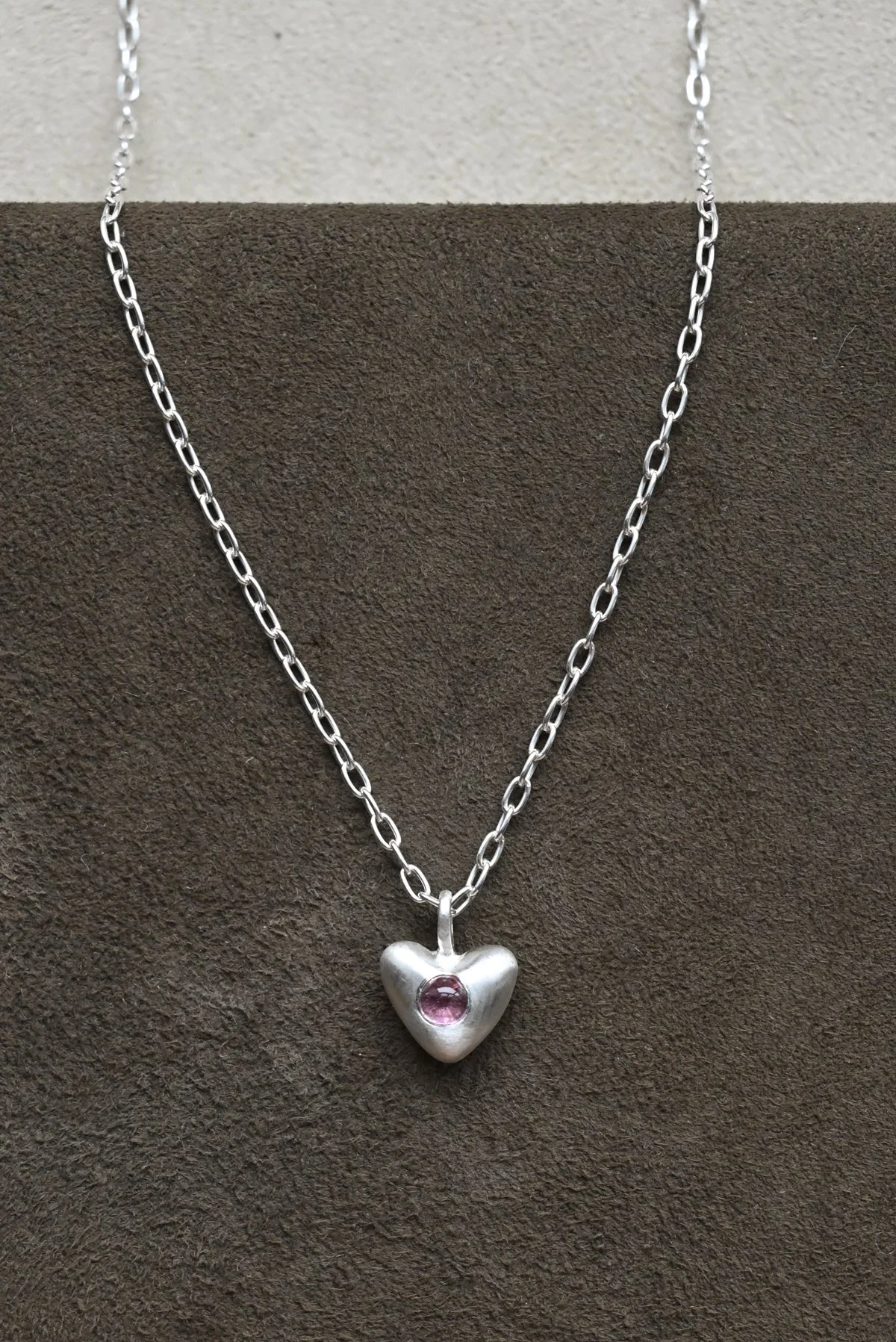 Diminutive American Folk Heart Pendant with Pink Tourmaline