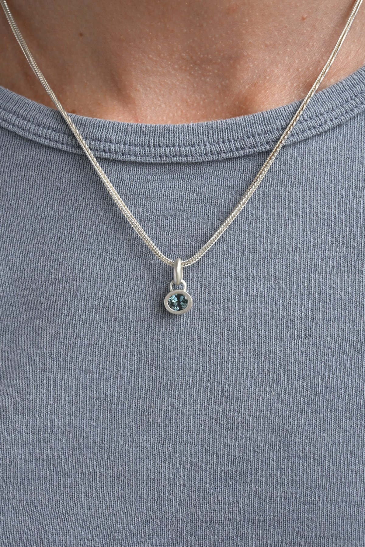 Teal Sapphire and Silver Pendant