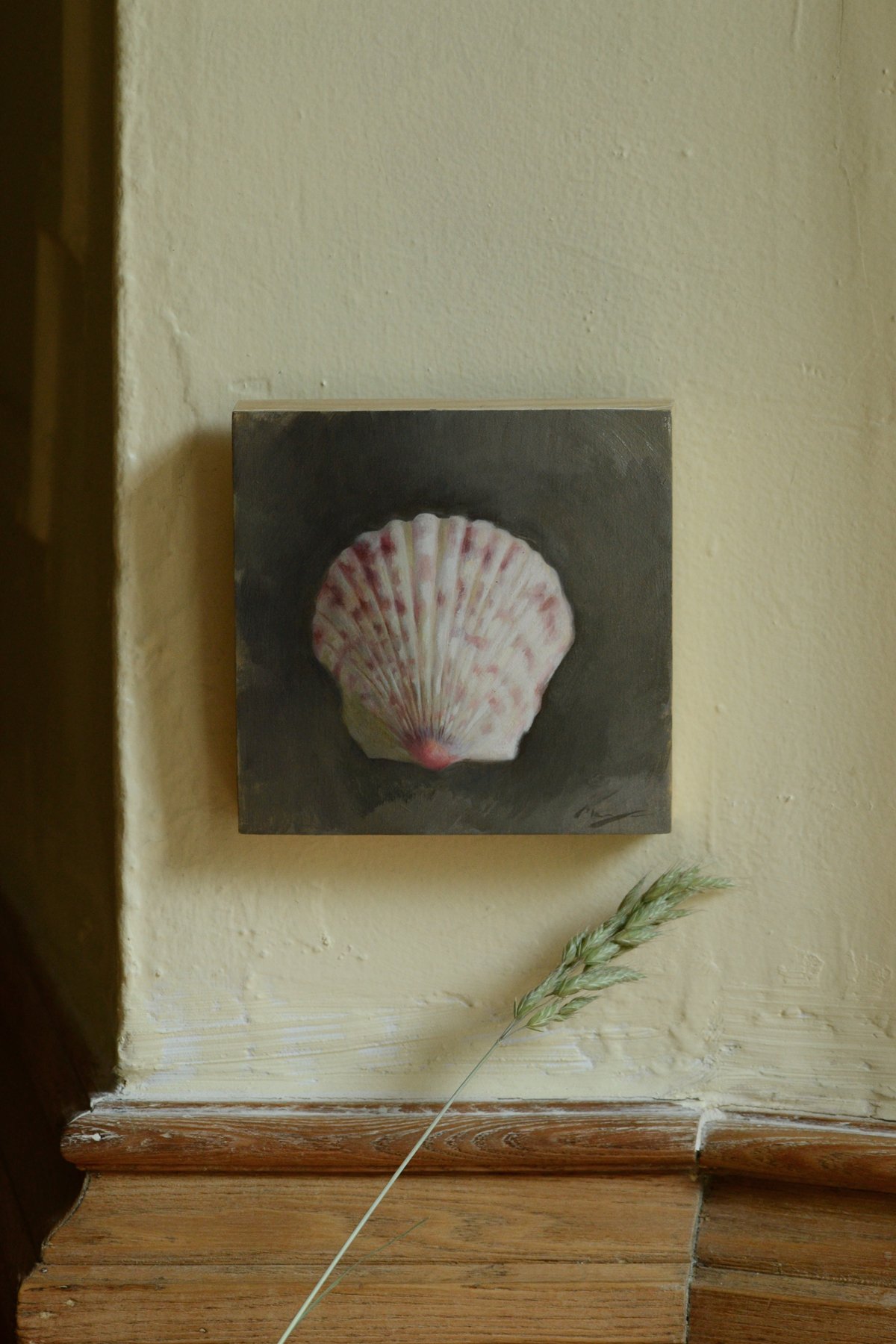 McKenzie West scallop shell painting, calico scallop shell, painting for beach house