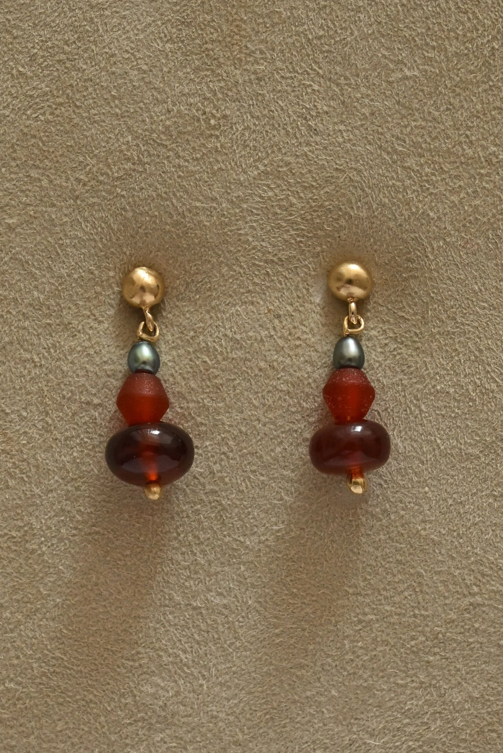 Gold, Pearl, Carnelian, Garnet Talisman Earrings