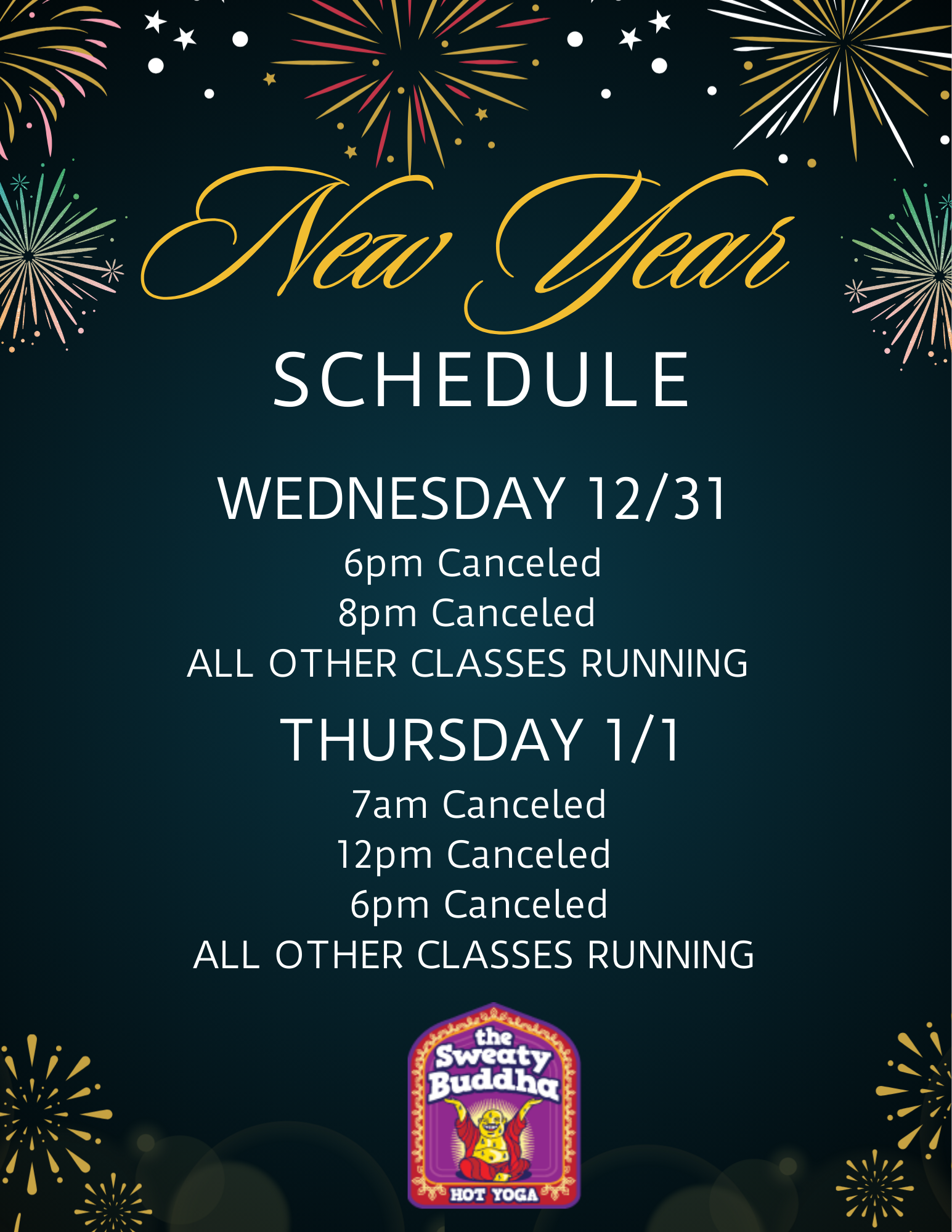 New Years Eve + New Years Day Schedule 