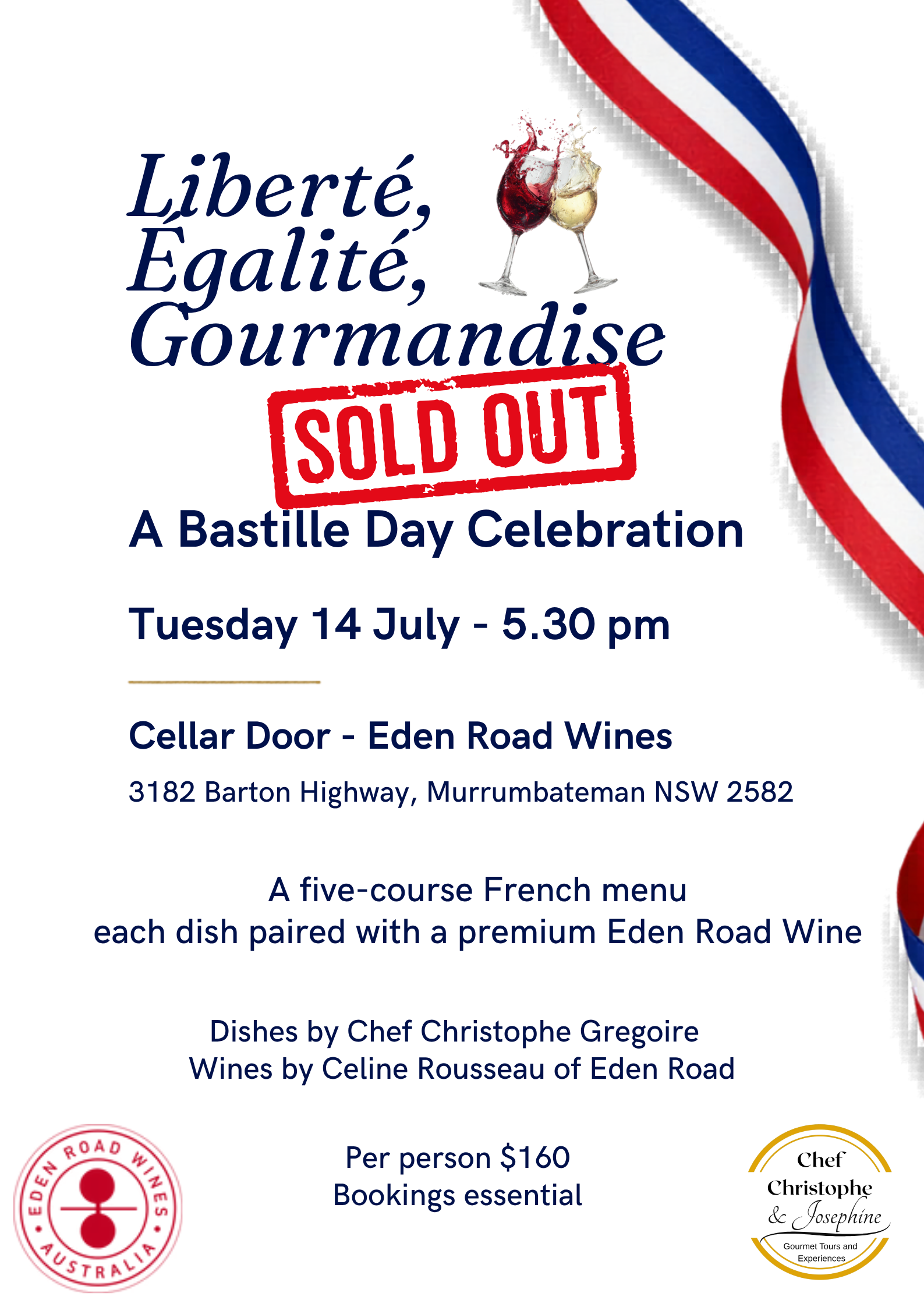 SOLD OUT - Liberté, Égalité, Gourmandise A Bastille Day Celebration Tuesday 14 July, 5.30pm