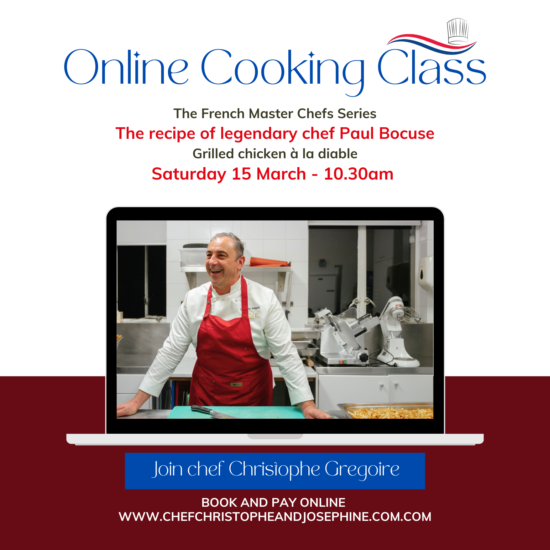 Online cooking class: Saturday 15 March, 10.30am. Grilled chicken à la diable by chef Paul Bocus