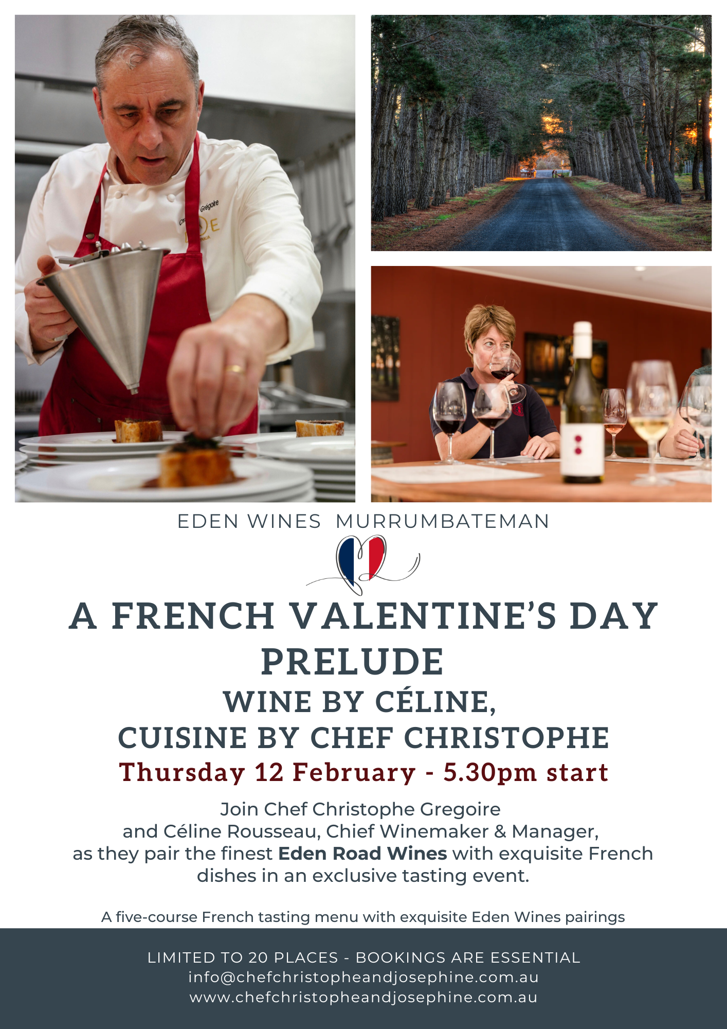 A French Valentine’s Day Prelude   Wine by Céline,  Cuisine by Chef Christophe