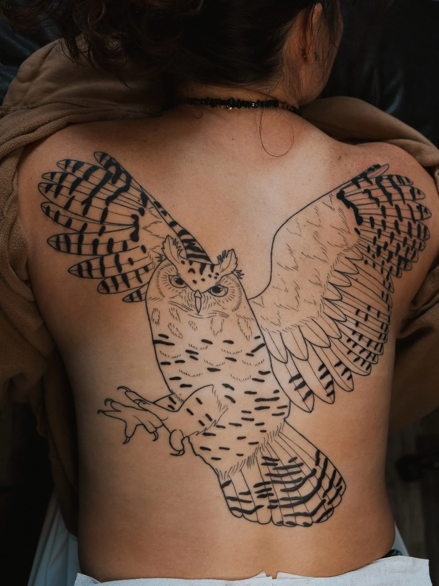 2 of 3 sessions on this back piece for my cutie pie Alexis! Can&rsquo;t wait to get this done soon🦉🧡
Made @ink.everlasting
