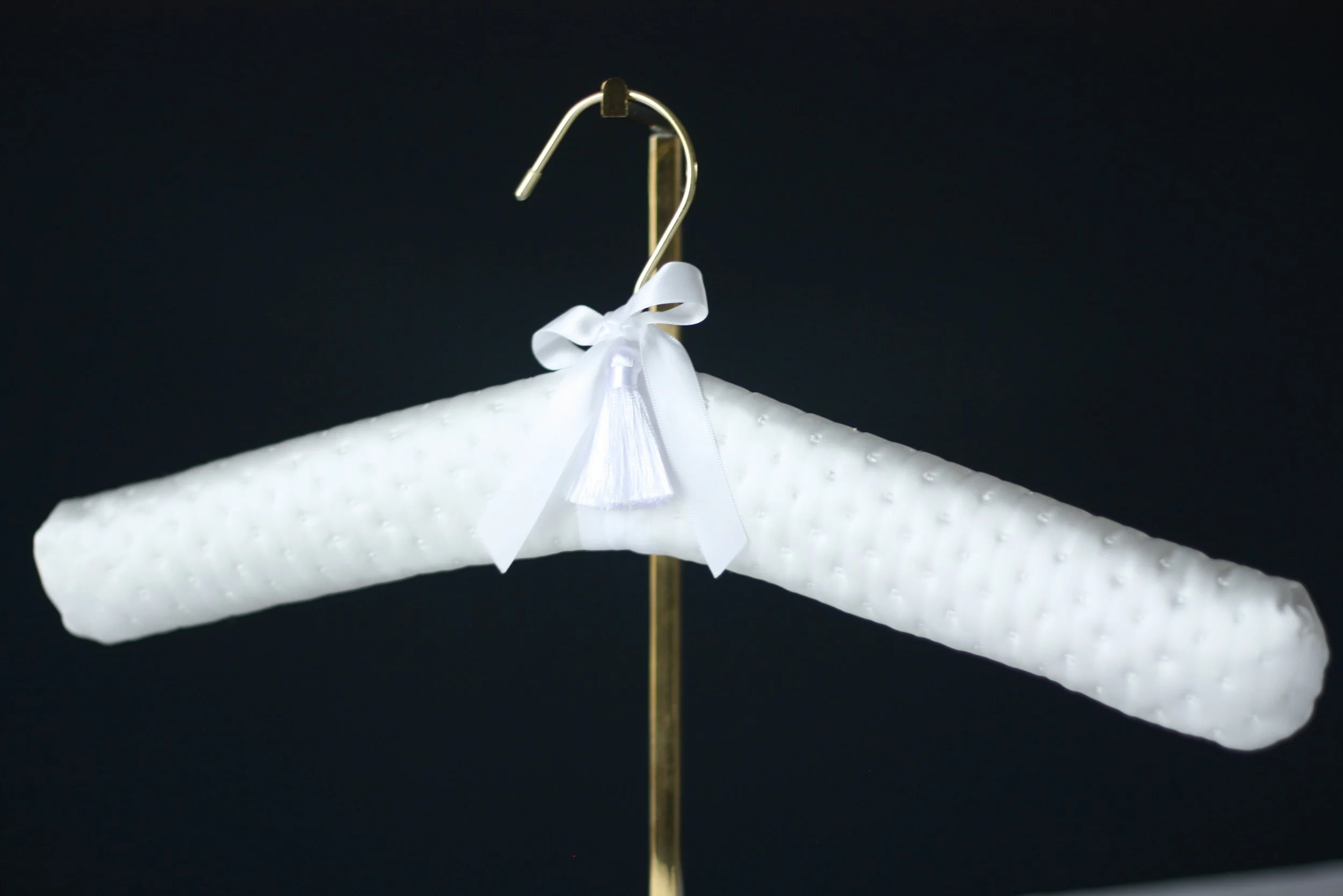 Coming soon! lux satin tufted hanger with white tufted satin, personalized, with gold hanger