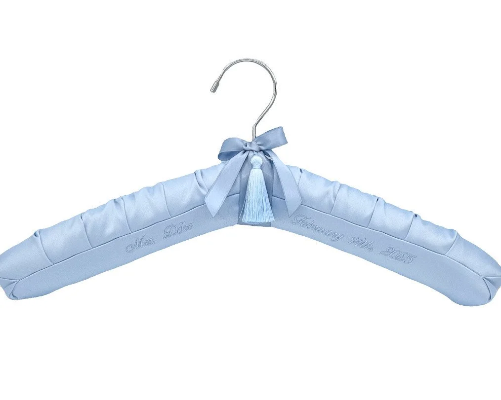 French Blue Personalized Exclusive Satin Bridal Hanger, Luxury Gift