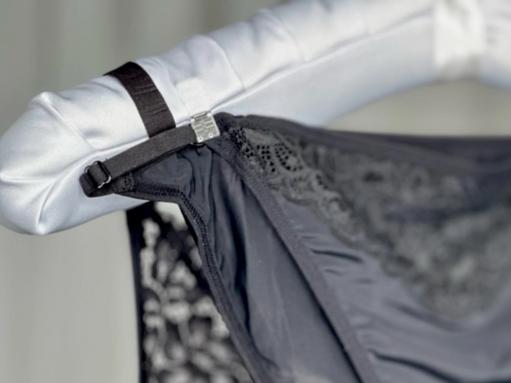 white satin lingerie hanger