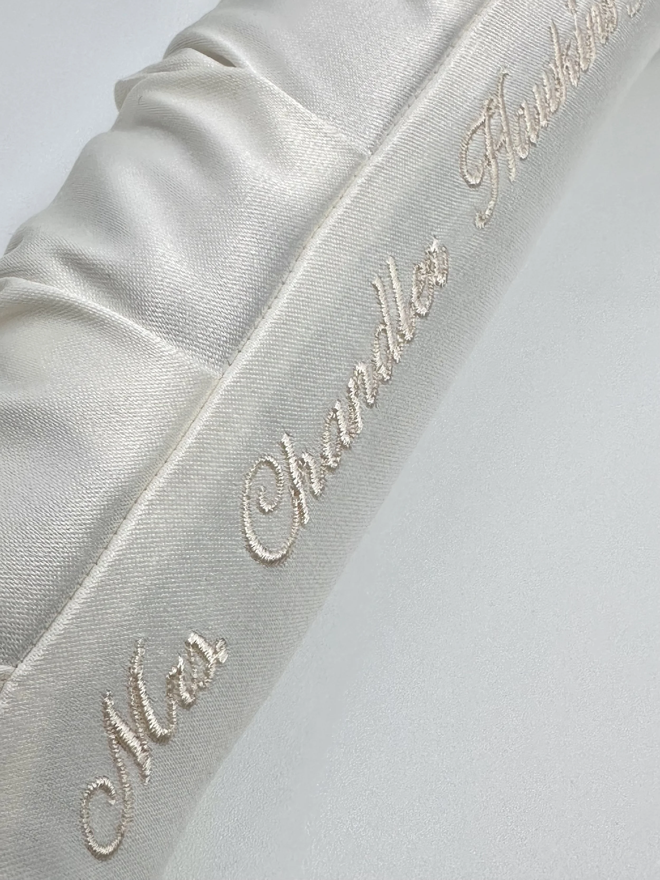 ivory embroidery on ivory satin bridal hanger