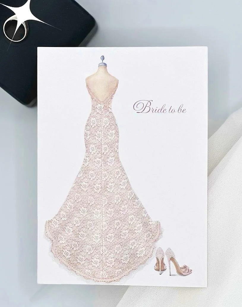 ivory wedding gown bride to be greeting cardhand illustrated greeting cards by ann scott design