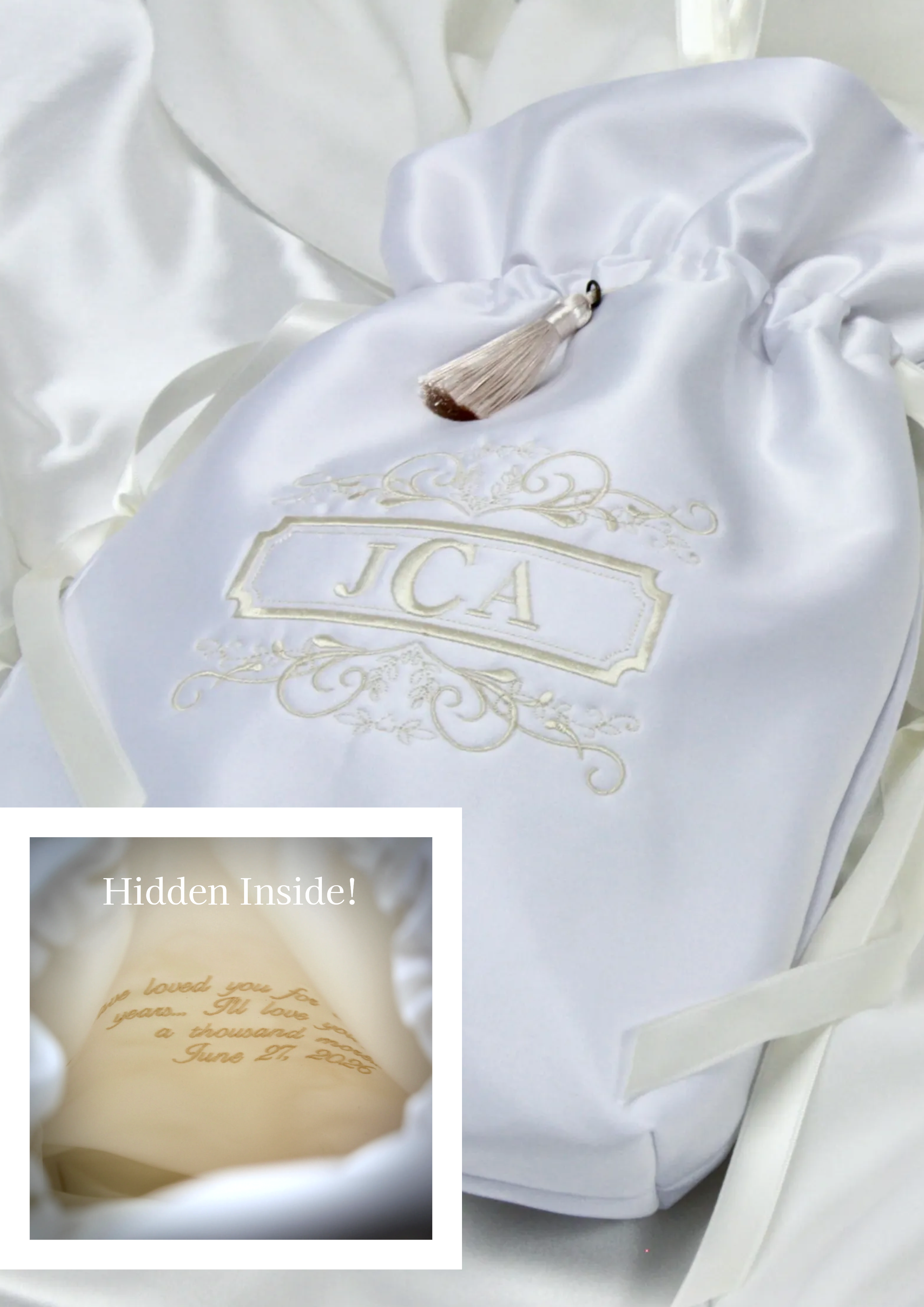 Hidden Message Bridal Keepsake Bag | Personalized Satin Wedding Bag