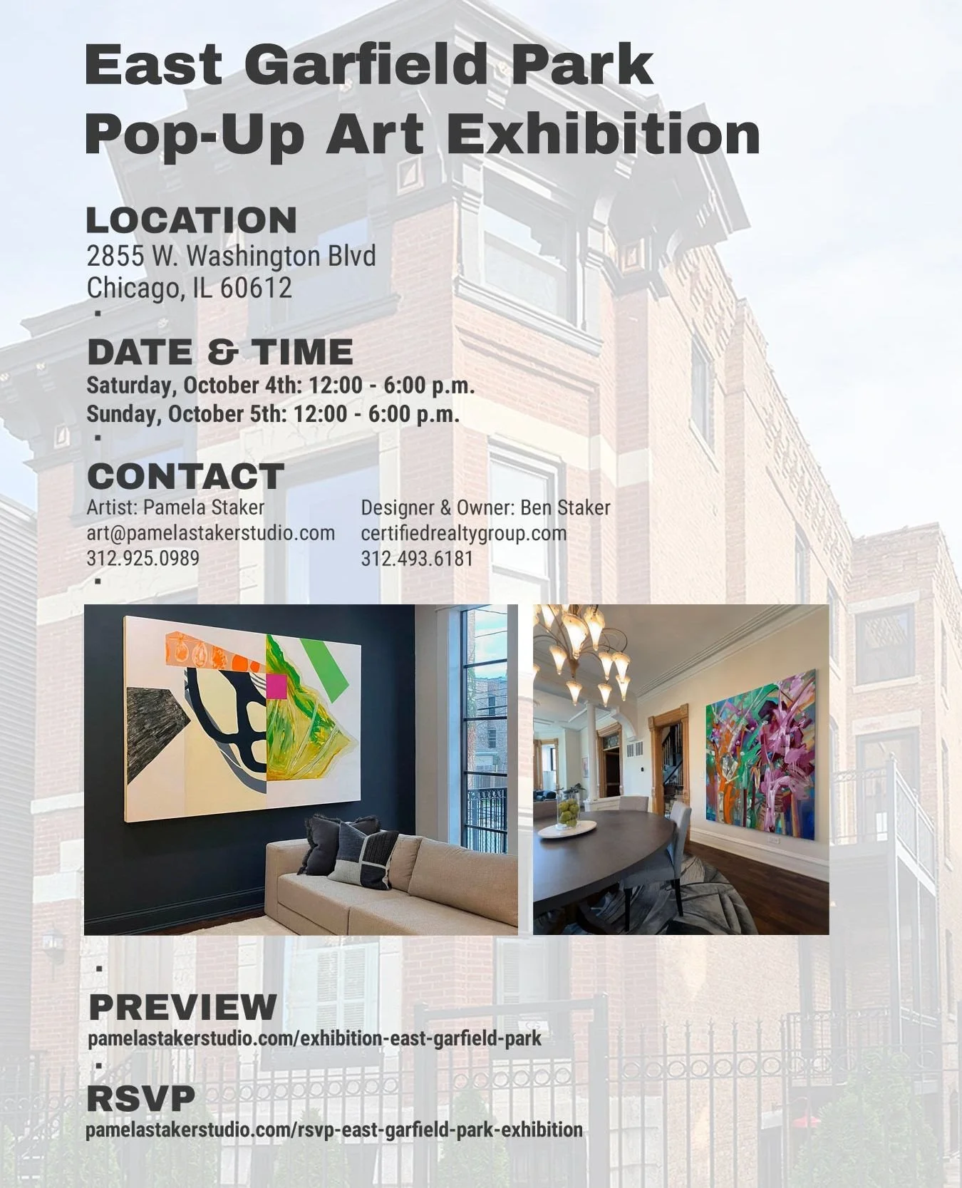 The first weekend in October will be here soon! Come view my art on October 4th &amp; 5th in a beautifully renovated Chicago home. Three floors feature artwork from a wide range of series from 2012 to the present. It's interesting to see the full sco