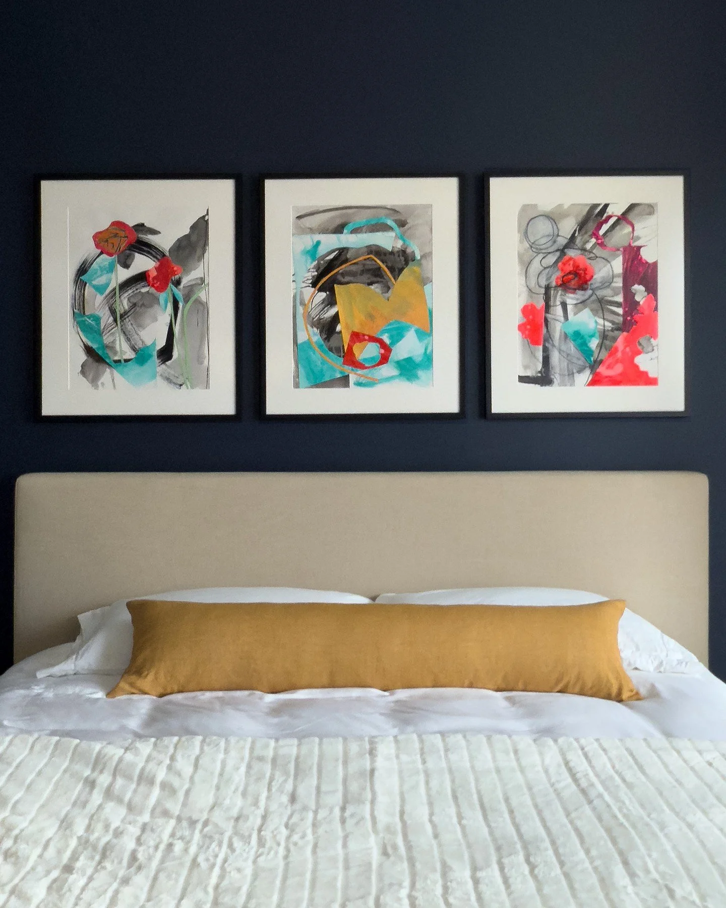 Installation view of three works from my Haiku Series. These look great anywhere you need an energetic series with a pop of color: in a bedroom, down a corridor, over a sofa, etc. ⁠
.⁠
Midwestern Haiku (double bloom)⁠
Haiku Series (after the storm)⁠
