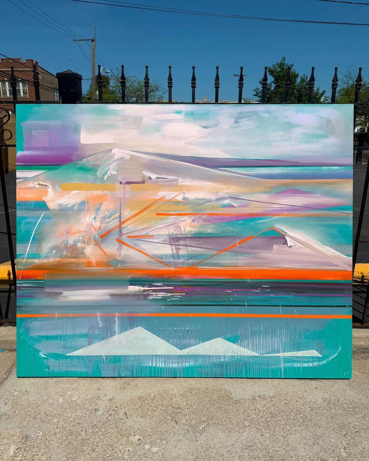 This beauty is from my stacked horizon series. It's my take on a stripe painting that also incorporates elements of landscape, water, weather, atmosphere, and abstract hints of the man-made.
.
Stacked Horizons (fireworks)"
(2019)
Oil on canv