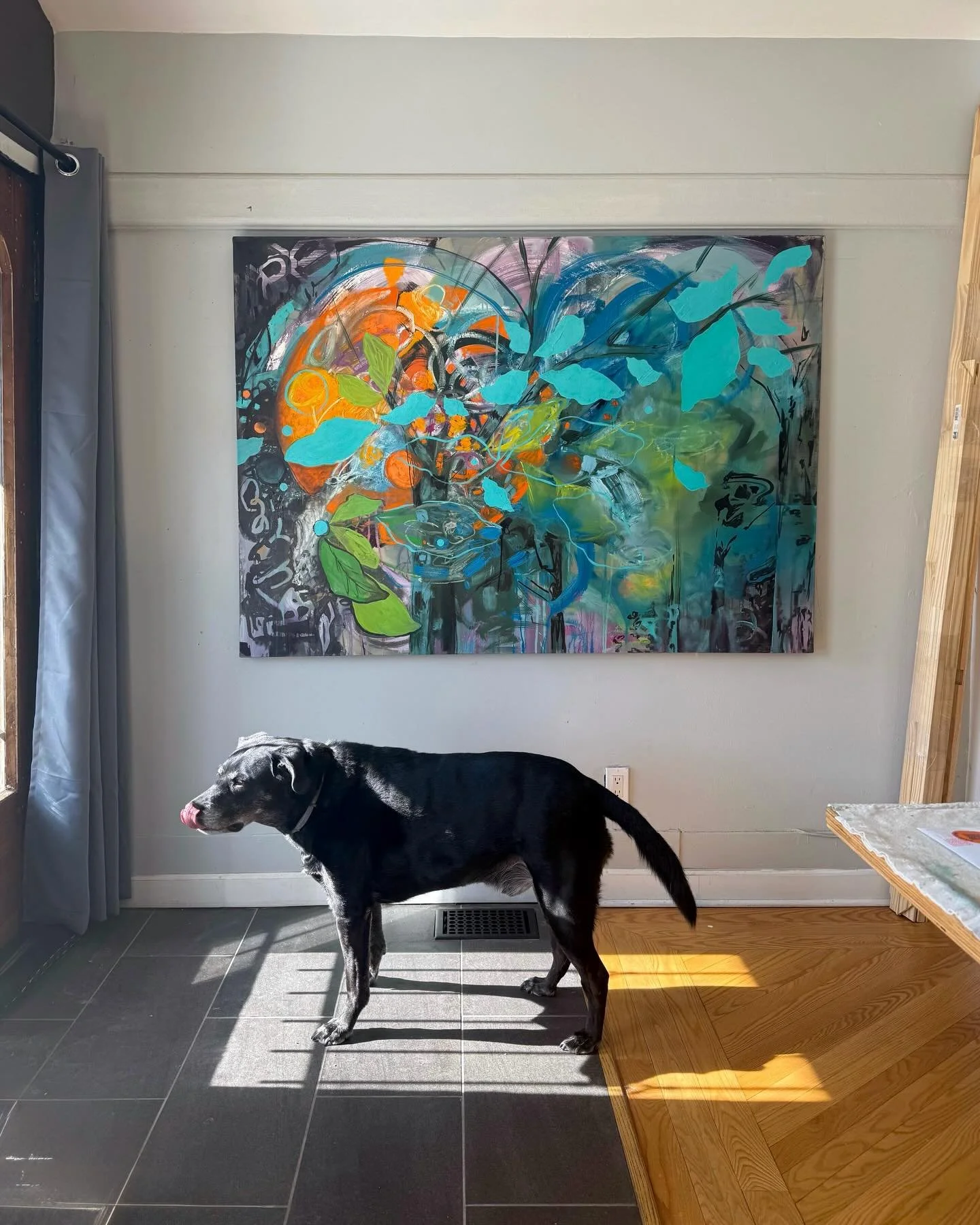 Wyatt!! #DogsInFrontOfPaintings #BlackLab #StudioDog #DogInFrontOfPainting