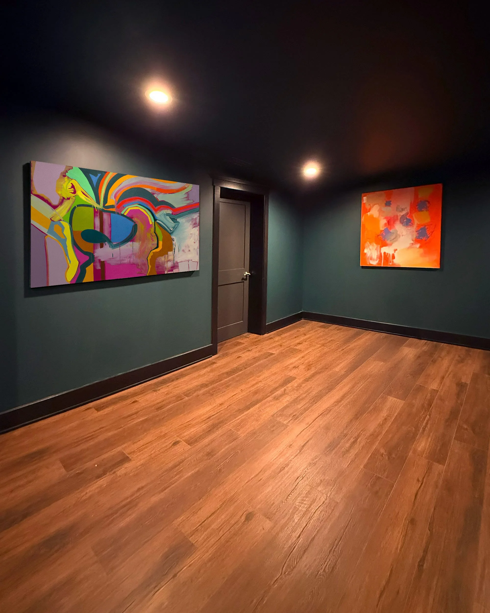 Installation view of "Urban Therapy 3"—available "Abstract Study (sparkle)"—available