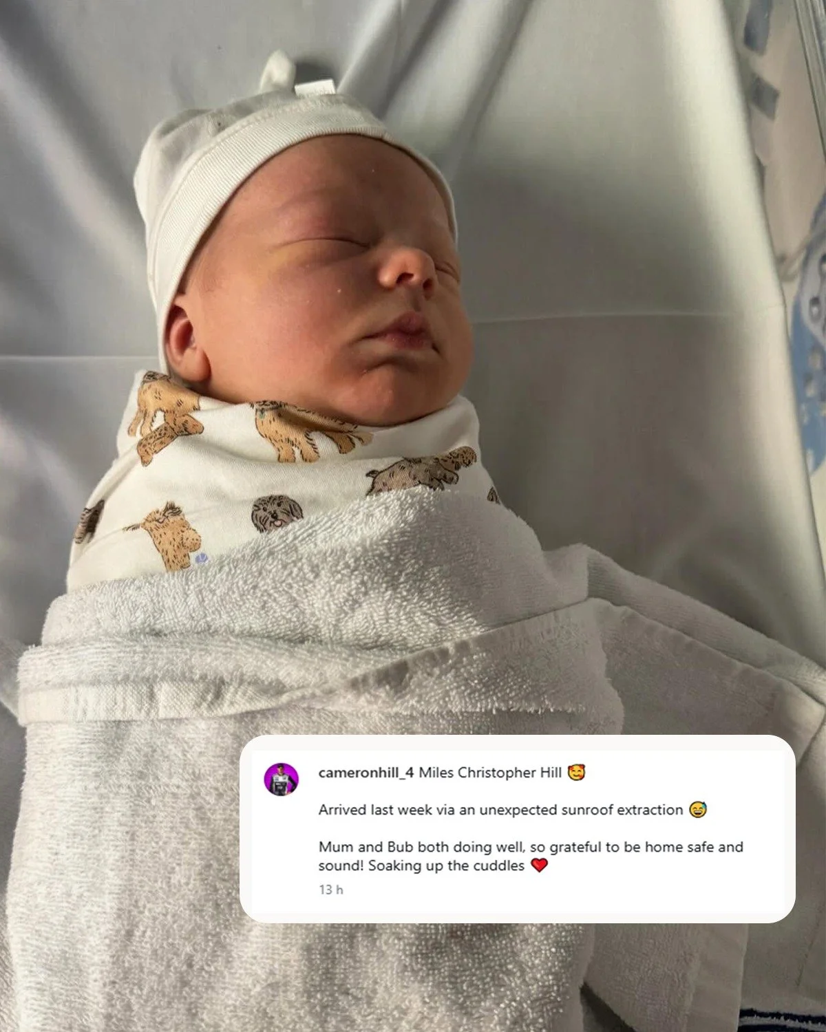 Congratulations to @cameronhill_4  and Emily on the arrival of little Miles ❤
