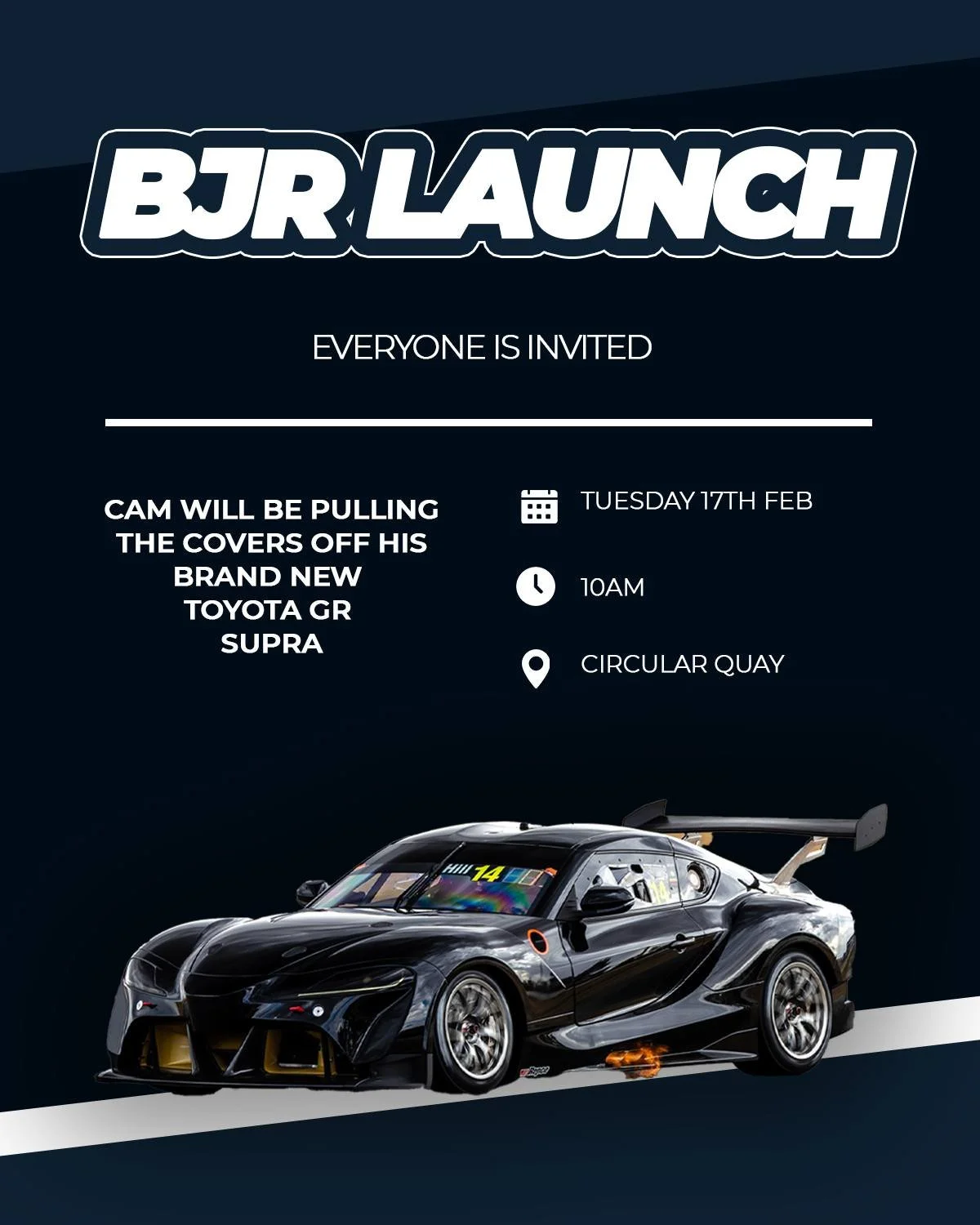 Your chance to be one of the first to see the #14 Toyota GR Supra and also get the opportunity to meet Cam and Brad!

➡️Covers will come off the car at 10am