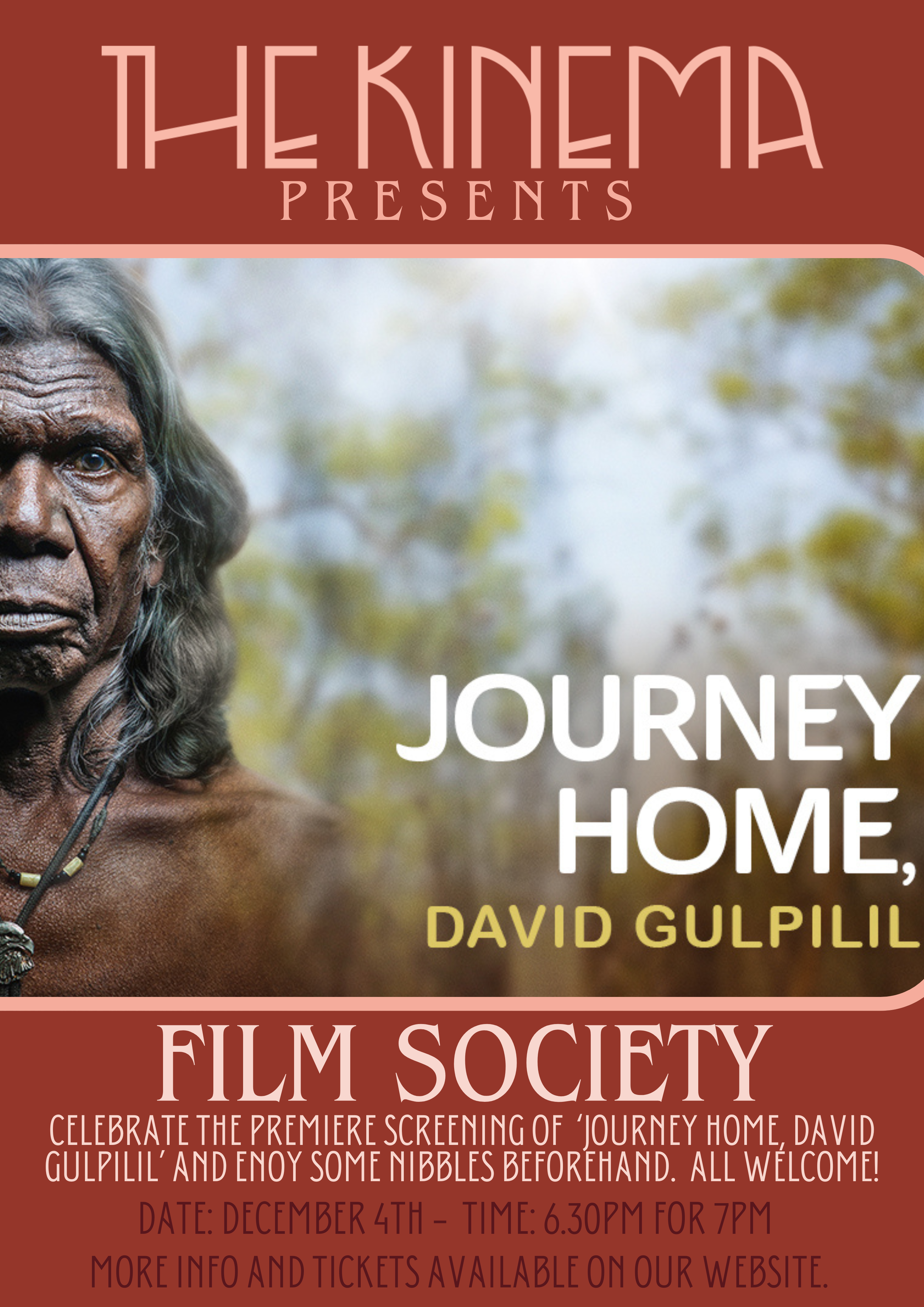 JOIN US FOR OUR PREMIERE NIGHT OF 'JOURNEY HOME: DAVID GULPILIL'. ALL WELCOME!