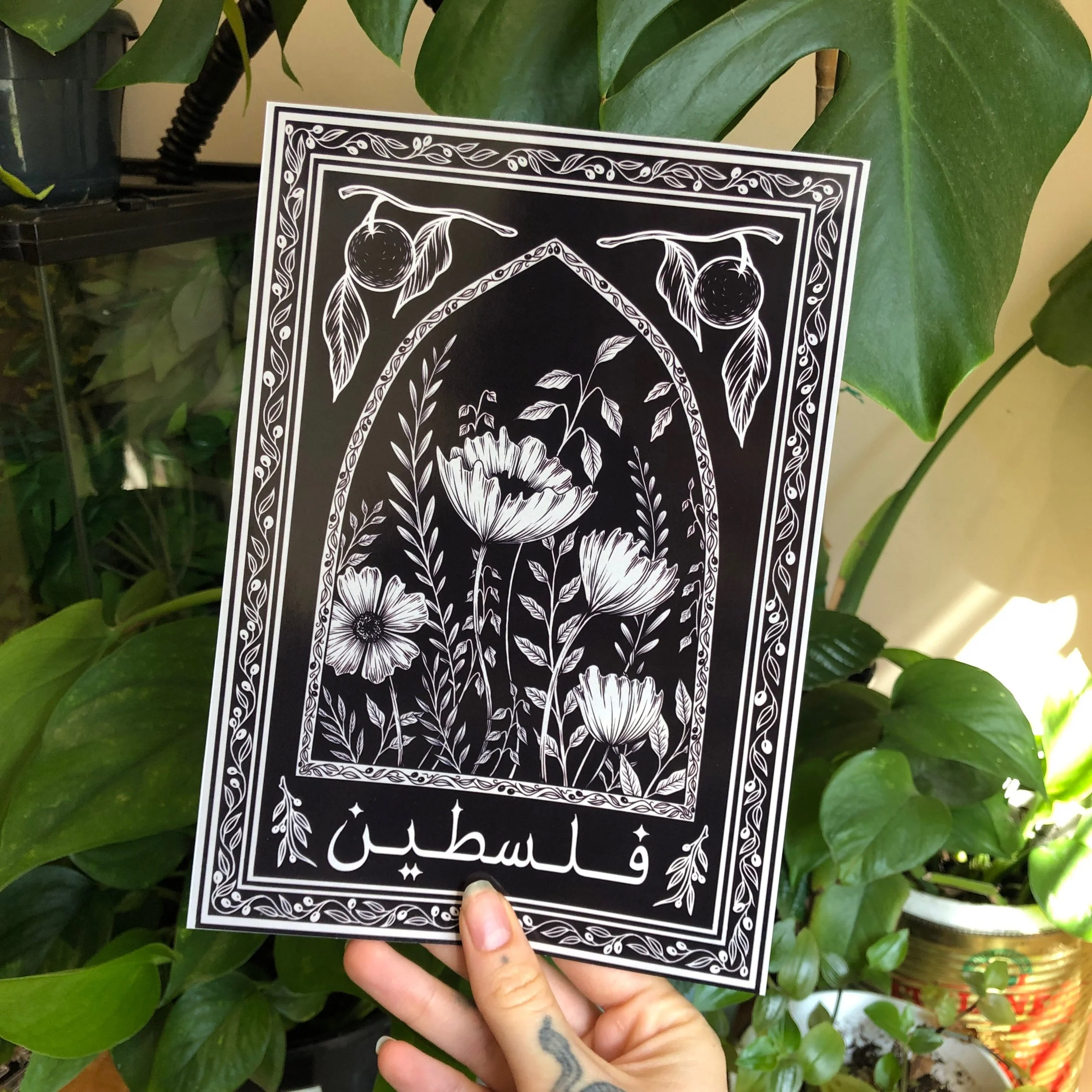 The Palestine prints in real life! These are available on my site and all profits go to Islamic Relief to provide humanitarian aid to Palestinians. Thank you so much if you choose to purchase one!! 💗