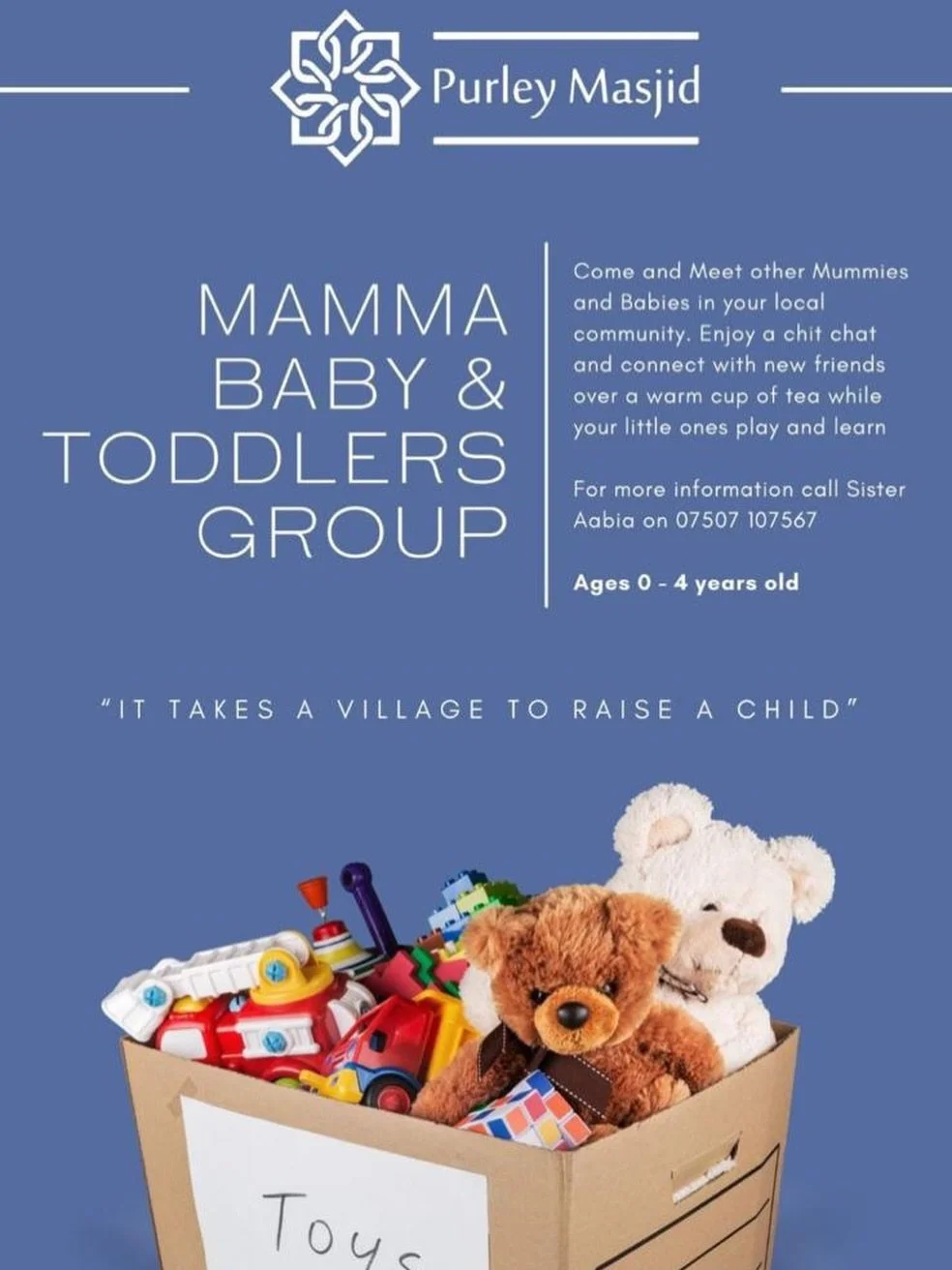 Mamas, Babies &amp; Toddlers Session 

Thursday 23rd April

Assalamu Alaykum dear sisters,
We&rsquo;re excited to welcome you back for our first session after the holidays and Ramadhan! Join us for a warm and relaxed morning where you can connect wit