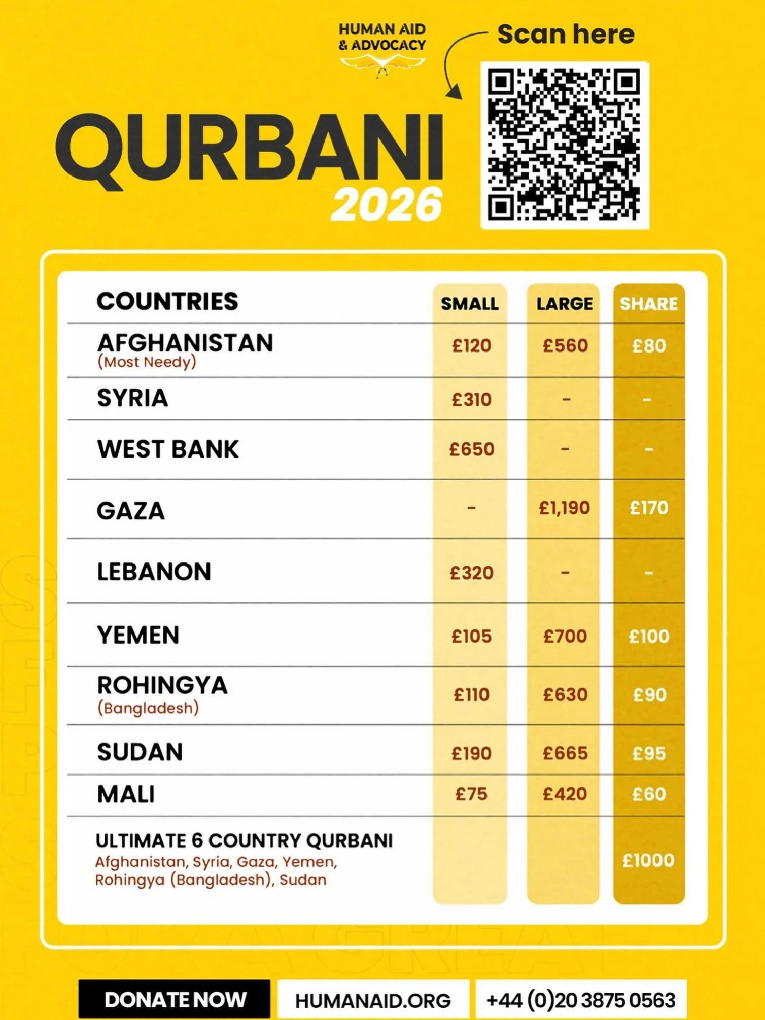 This year *Purley Masjid* have partnered with *Human Aid &amp; Advocacy* to deliver your Qurbani.

Share your Qurbani with those who need it most and let them celebrate Eid with dignity and the simple pleasure of enjoying meat.

This year, give hope 