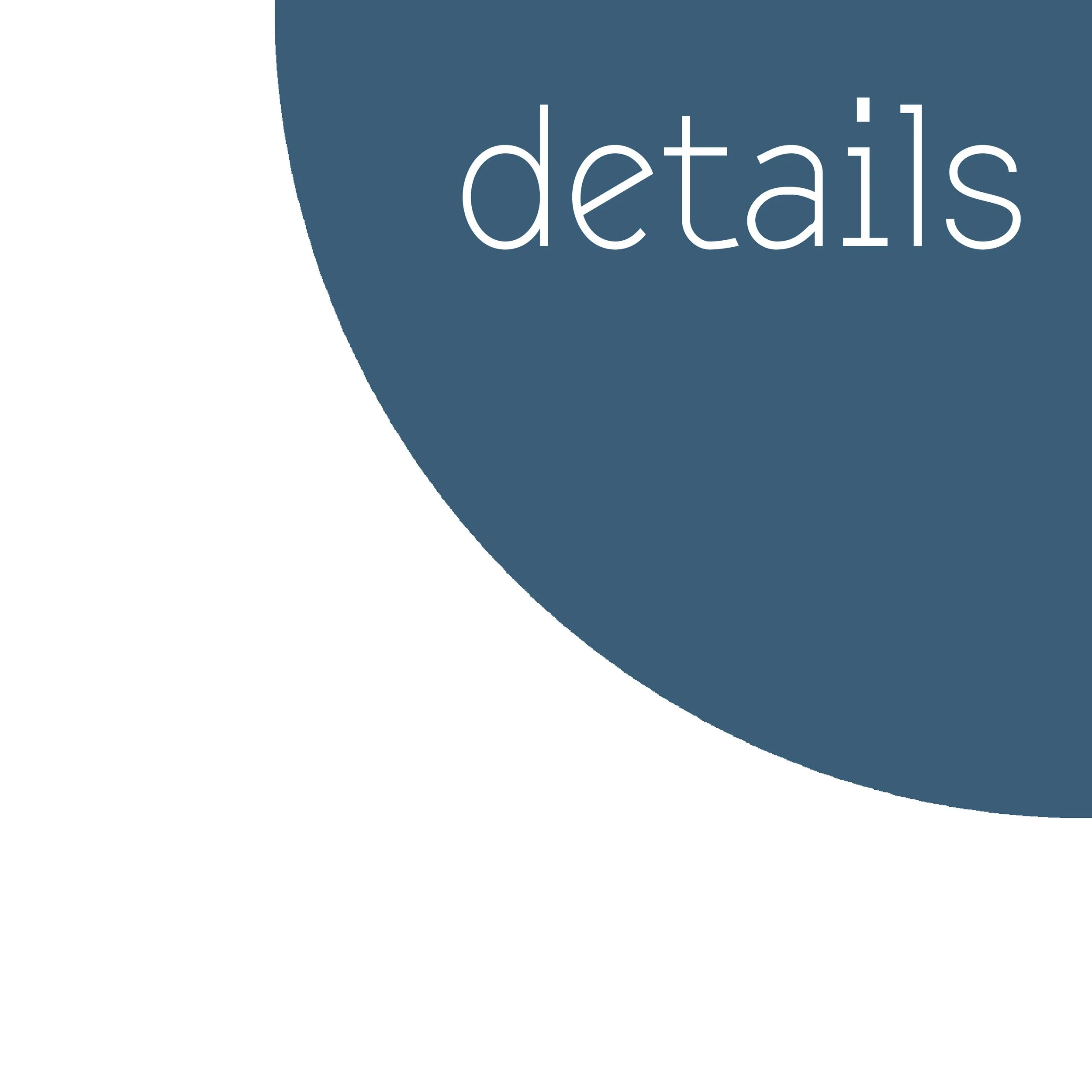 The image shows a blue background with the word 'details' written in large, white, lowercase letters.