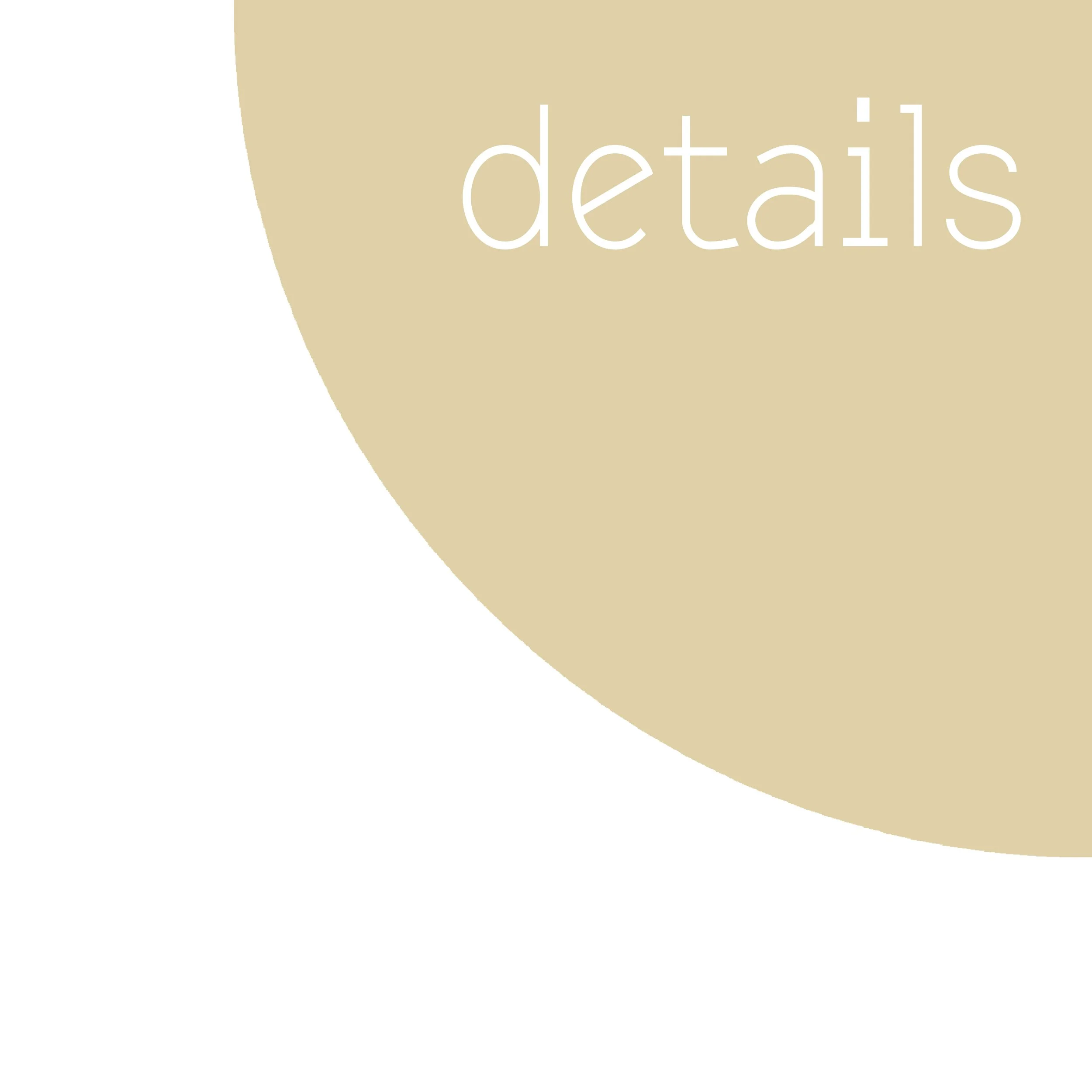Partial view of a person's face with only the eye and eyebrow visible, and beige background with large white text that says 'details'.