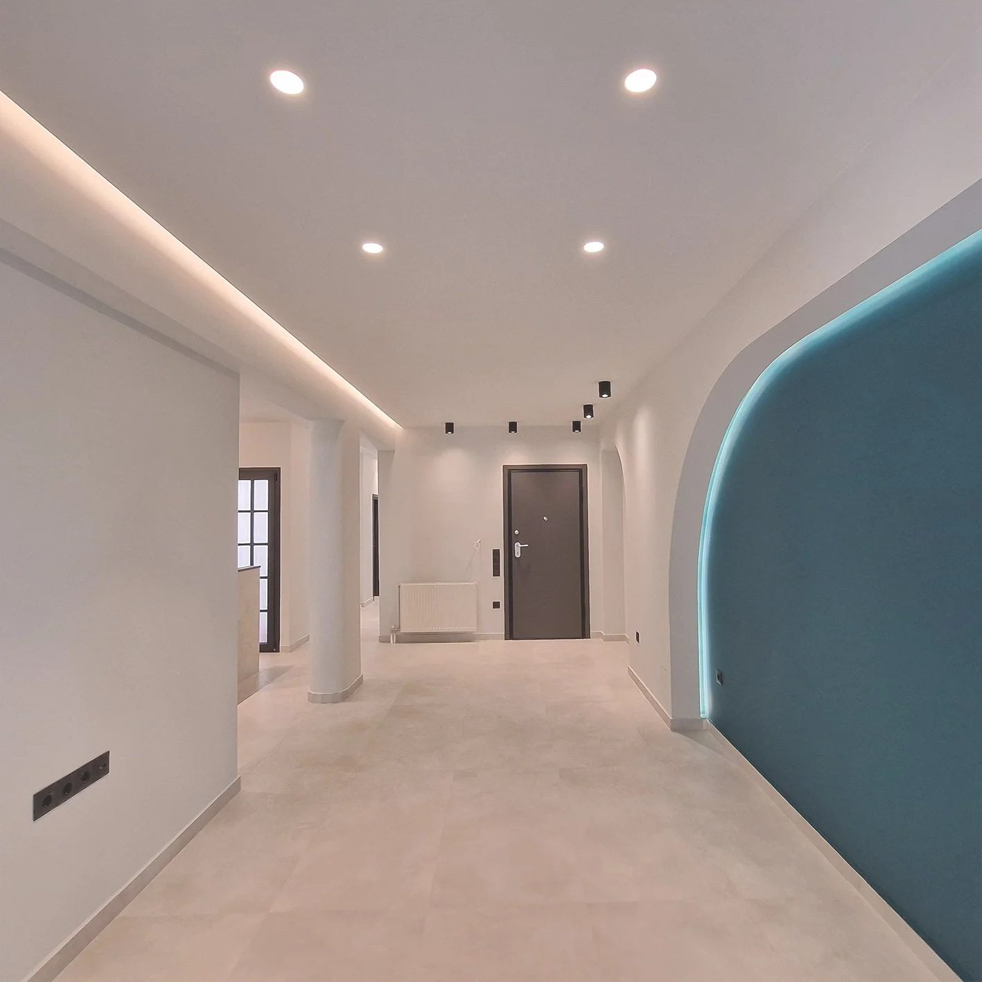 RENOVATION AND INTERIOR DESIGN CONCEPT WITH COLORS AND LED LIGHTS , CURVES AND ORGANIC SHAPES