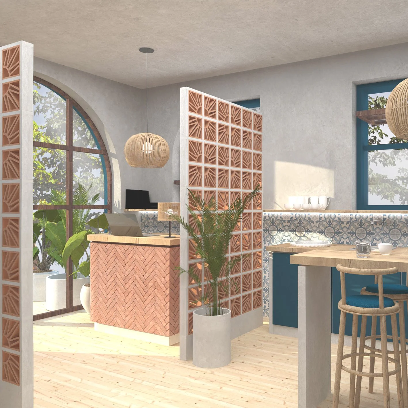 RENOVATION AND INTERIOR DESIGN CONCEPT WITH COLORS AND LED LIGHTS , CURVES AND ORGANIC SHAPES