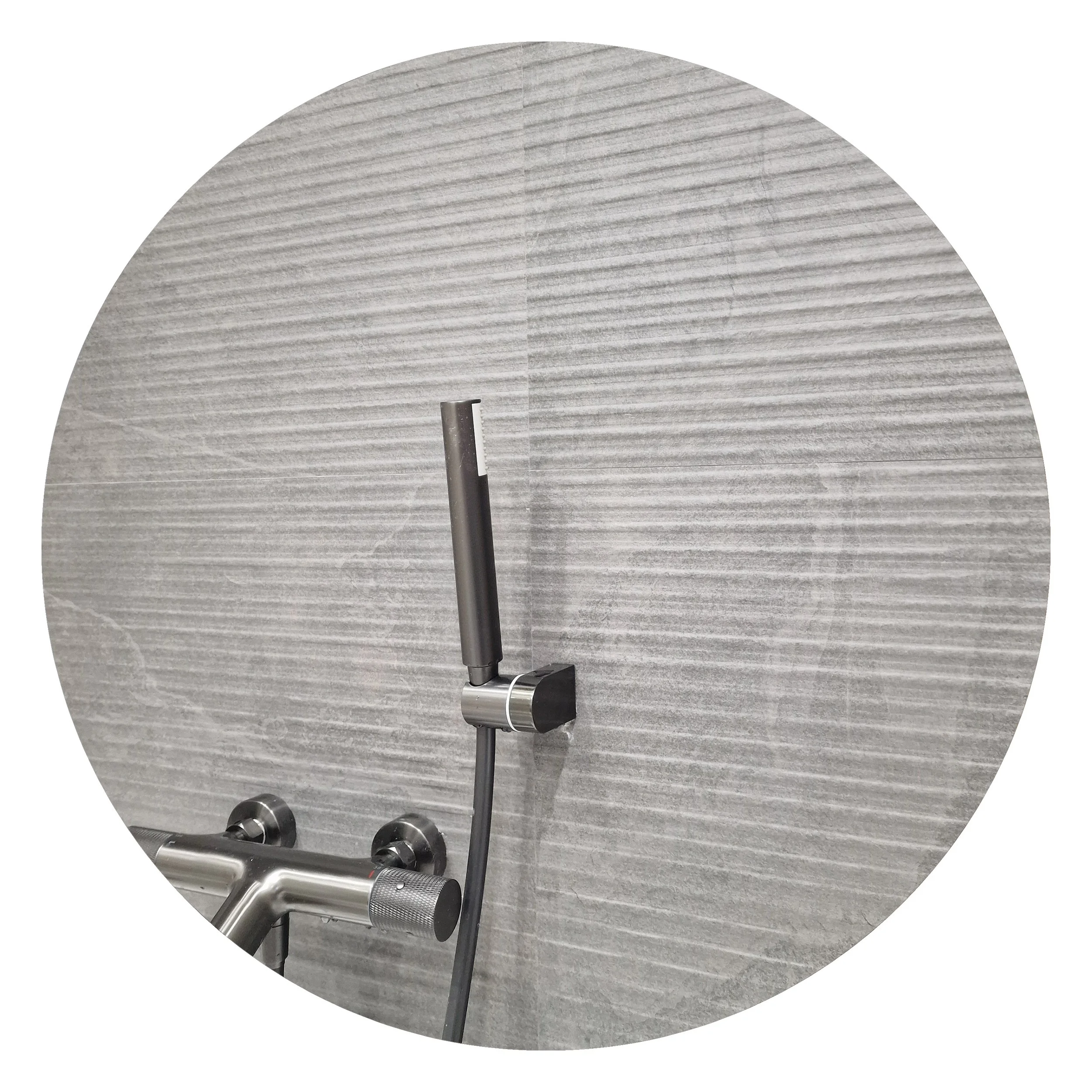 A modern kitchen faucet with a sleek, metallic finish on a marble countertop.
