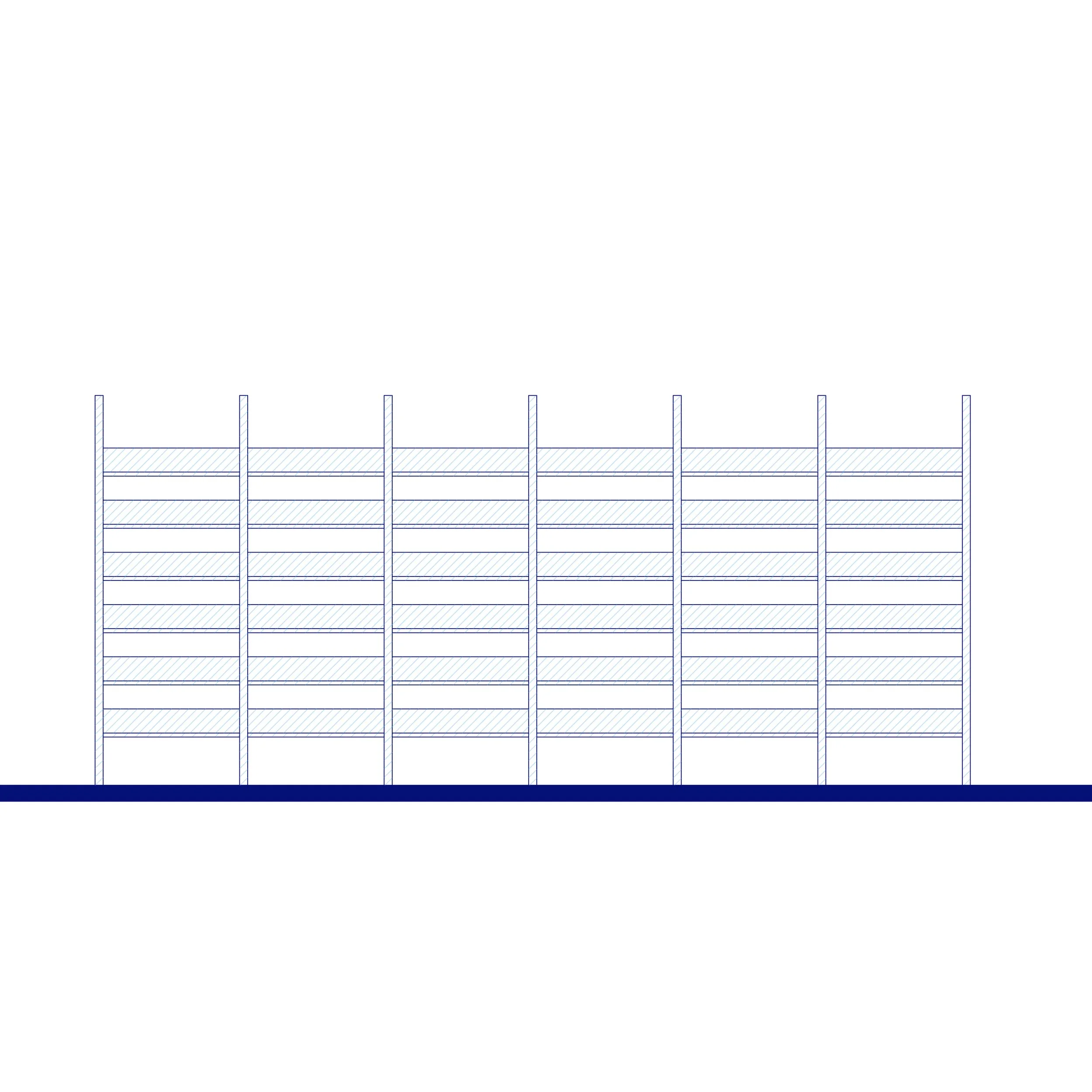 Image of a large, empty, blue stadium seating area with multiple rows and railings.