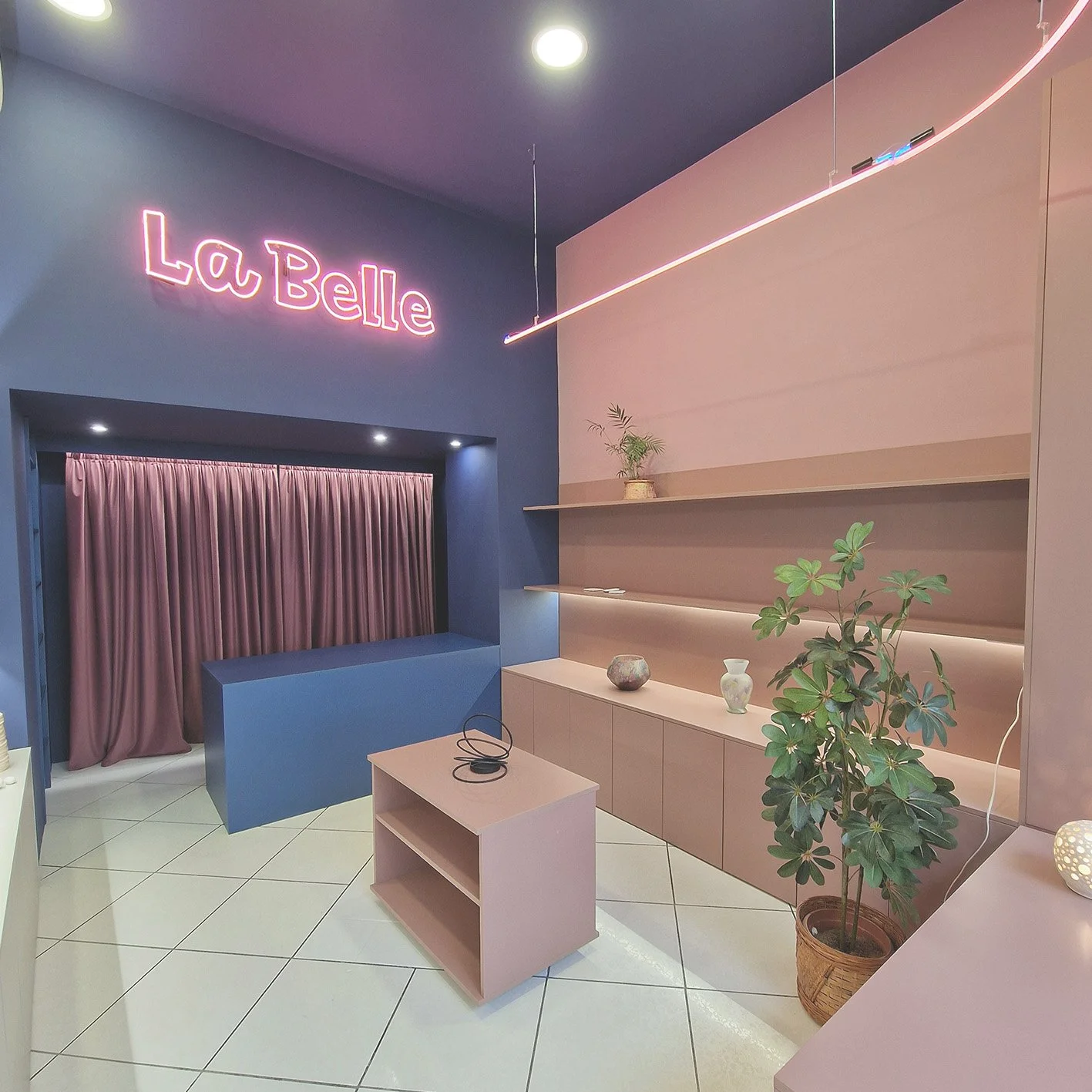 RENOVATION AND INTERIOR DESIGN CONCEPT WITH COLORS AND LED LIGHTS , CURVES AND ORGANIC SHAPES
